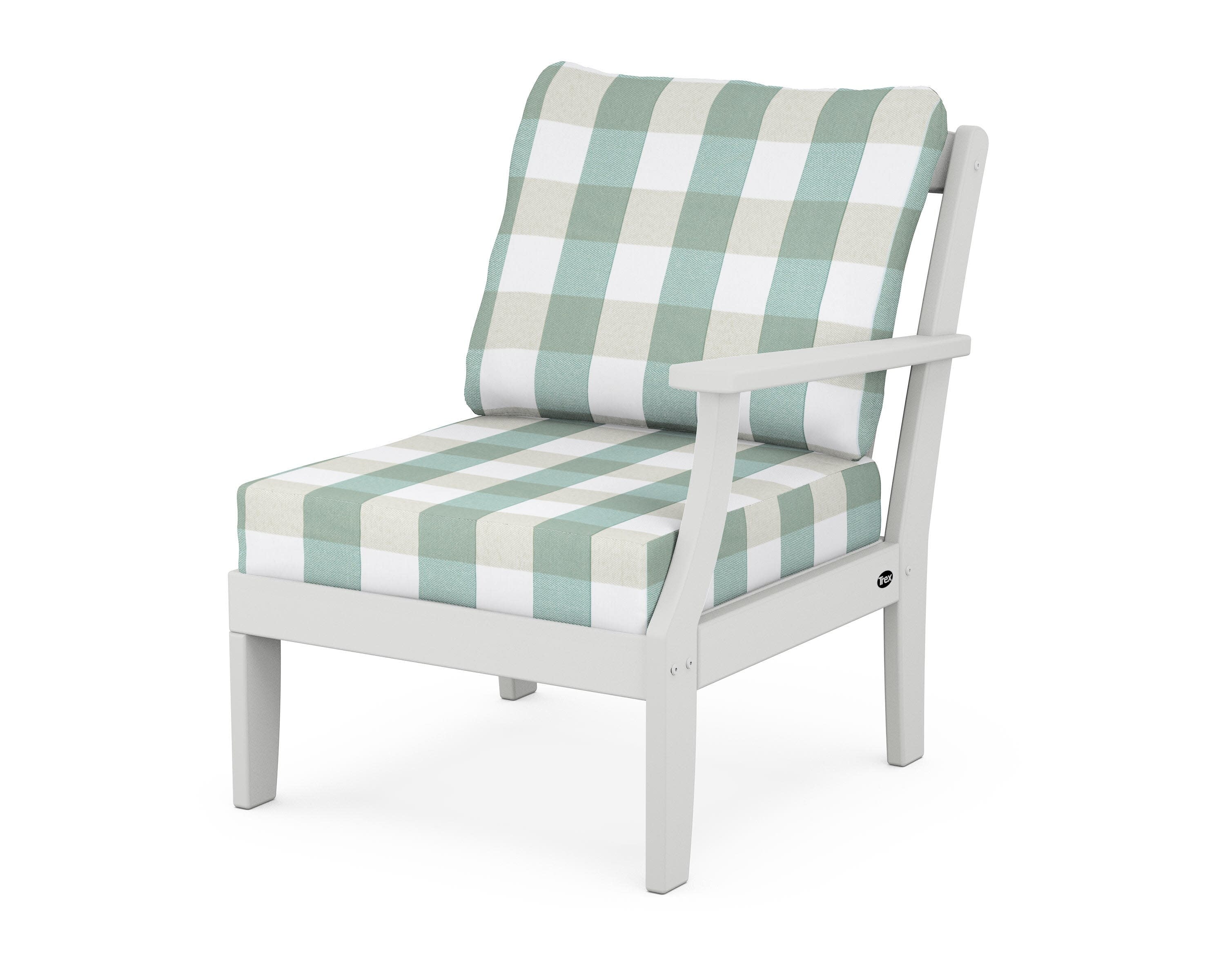 Yacht Club Modular Right Arm Chair in Classic White / Buffalo Plaid Glacier Spa