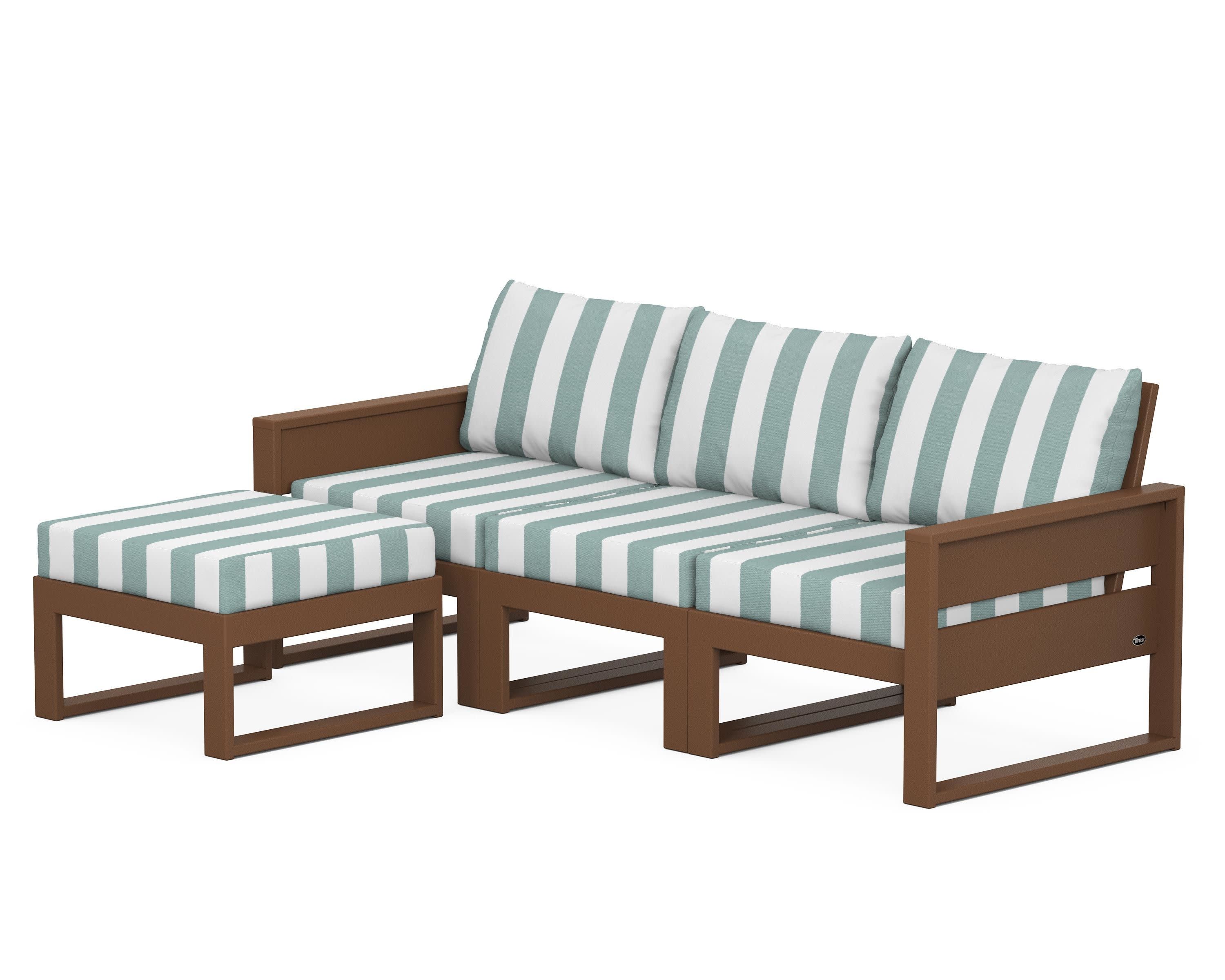 Eastport 4- Piece Sectional with Ottoman in Tree House / Cabana Stripe Glacier Spa
