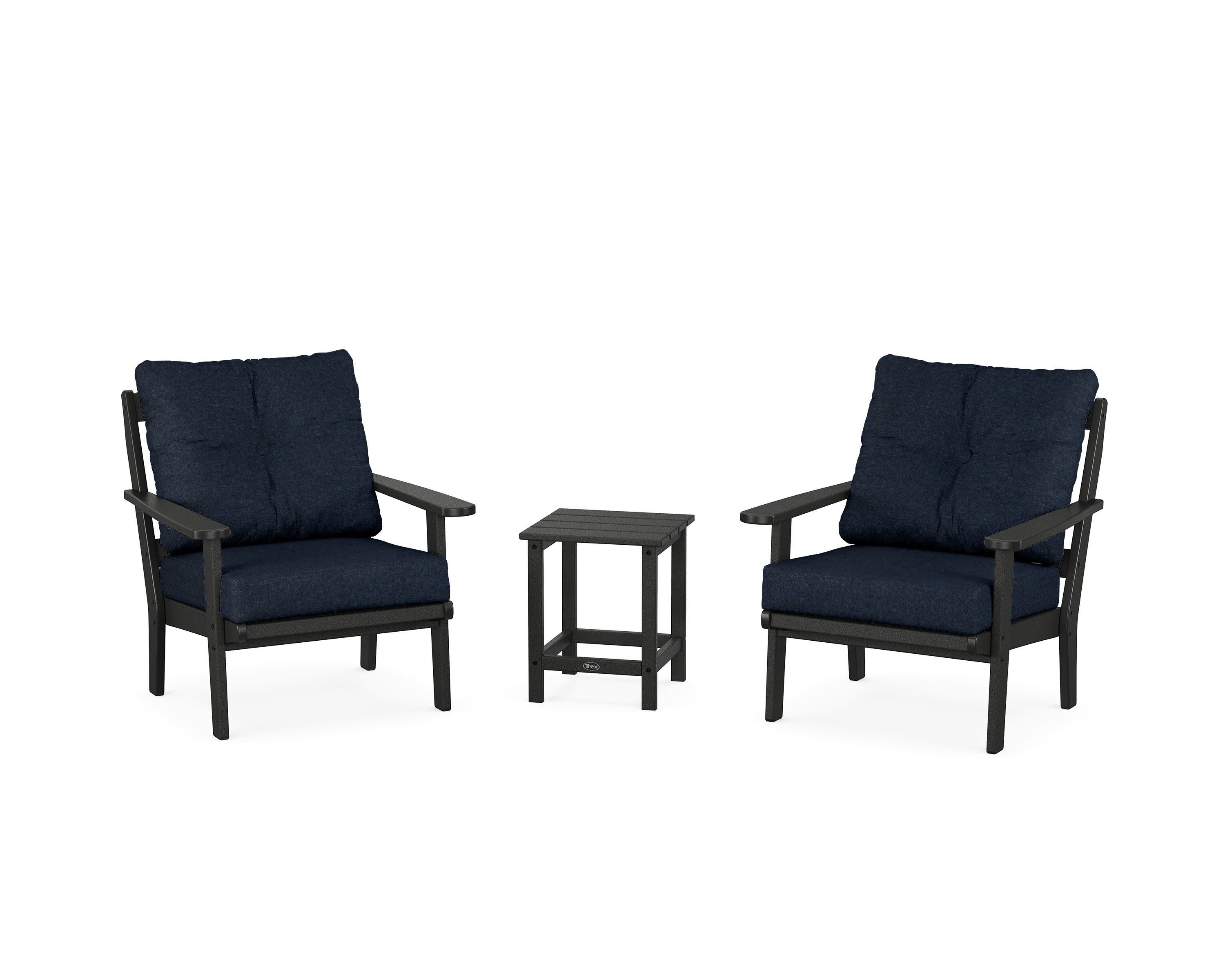 Cape Cod 3-Piece Deep Seating Set in Charcoal Black / Marine Indigo