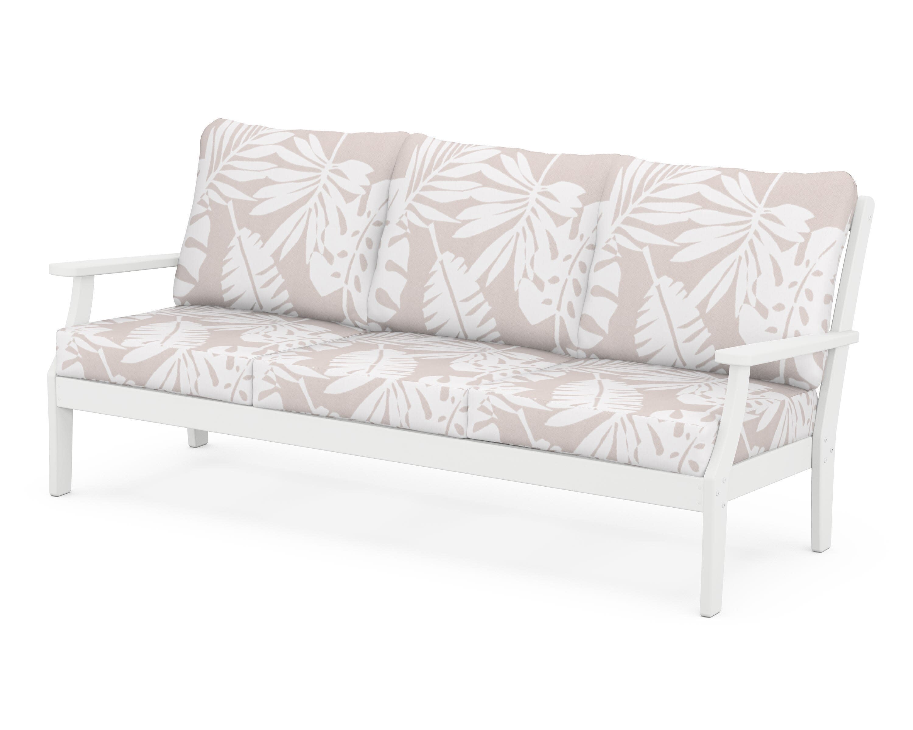Yacht Club Deep Seating Sofa in Classic White / Leaf Dune Burlap