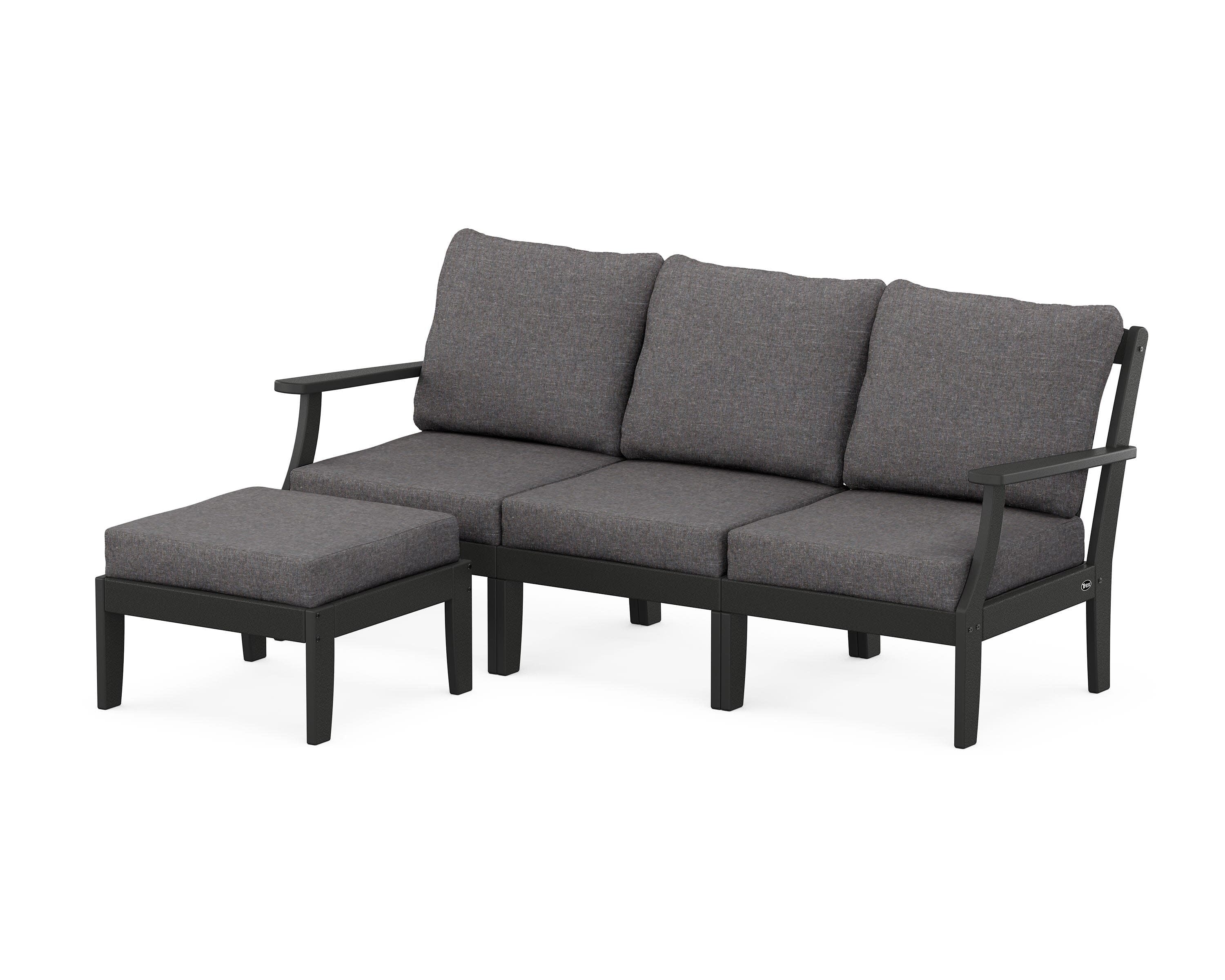 Yacht Club Modular 4-Piece Deep Seating Set with Ottoman in Charcoal Black / Ash Charcoal