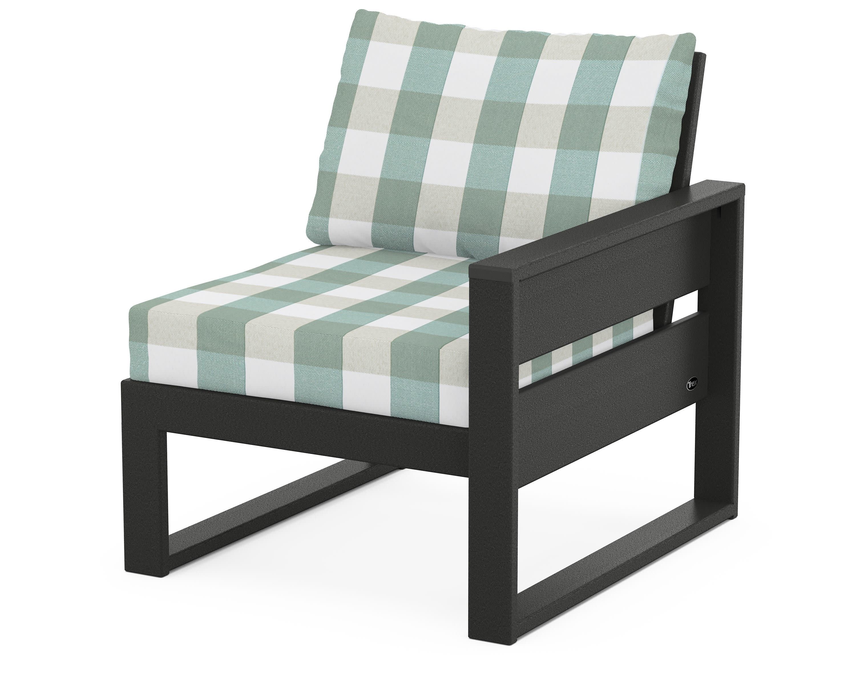 Eastport Modular Right Arm Chair in Charcoal Black / Buffalo Plaid Glacier Spa