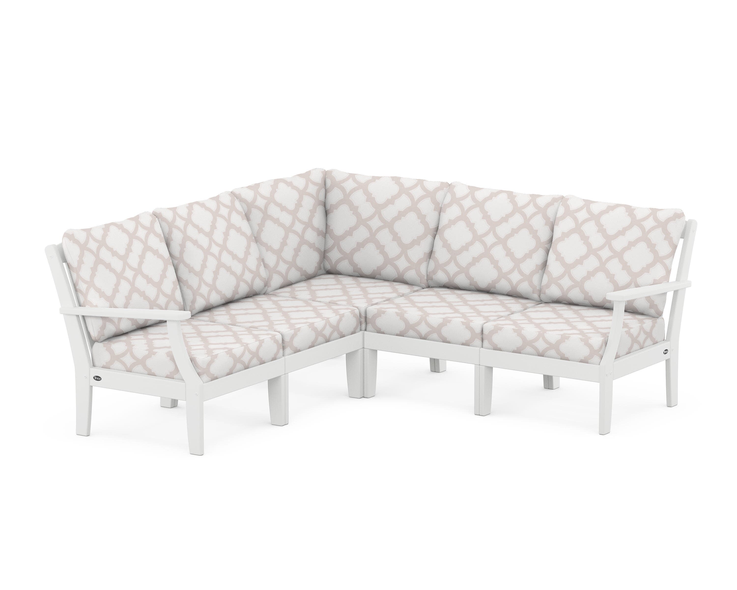 Yacht Club Modular 5-Piece Deep Seating Set in Classic White / Trellis Dune Burlap
