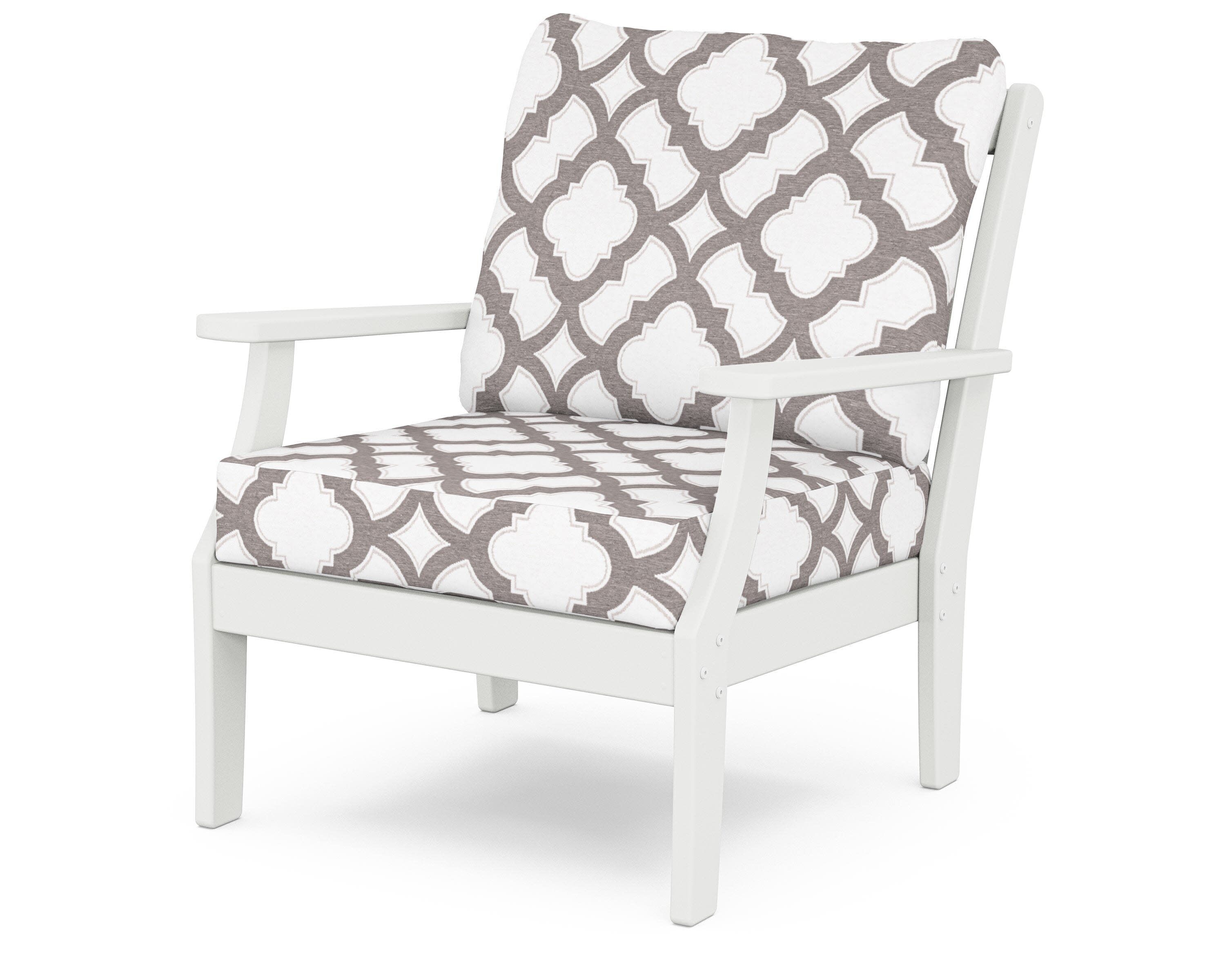 Yacht Club Deep Seating Chair in Classic White / Trellis Grey Mist