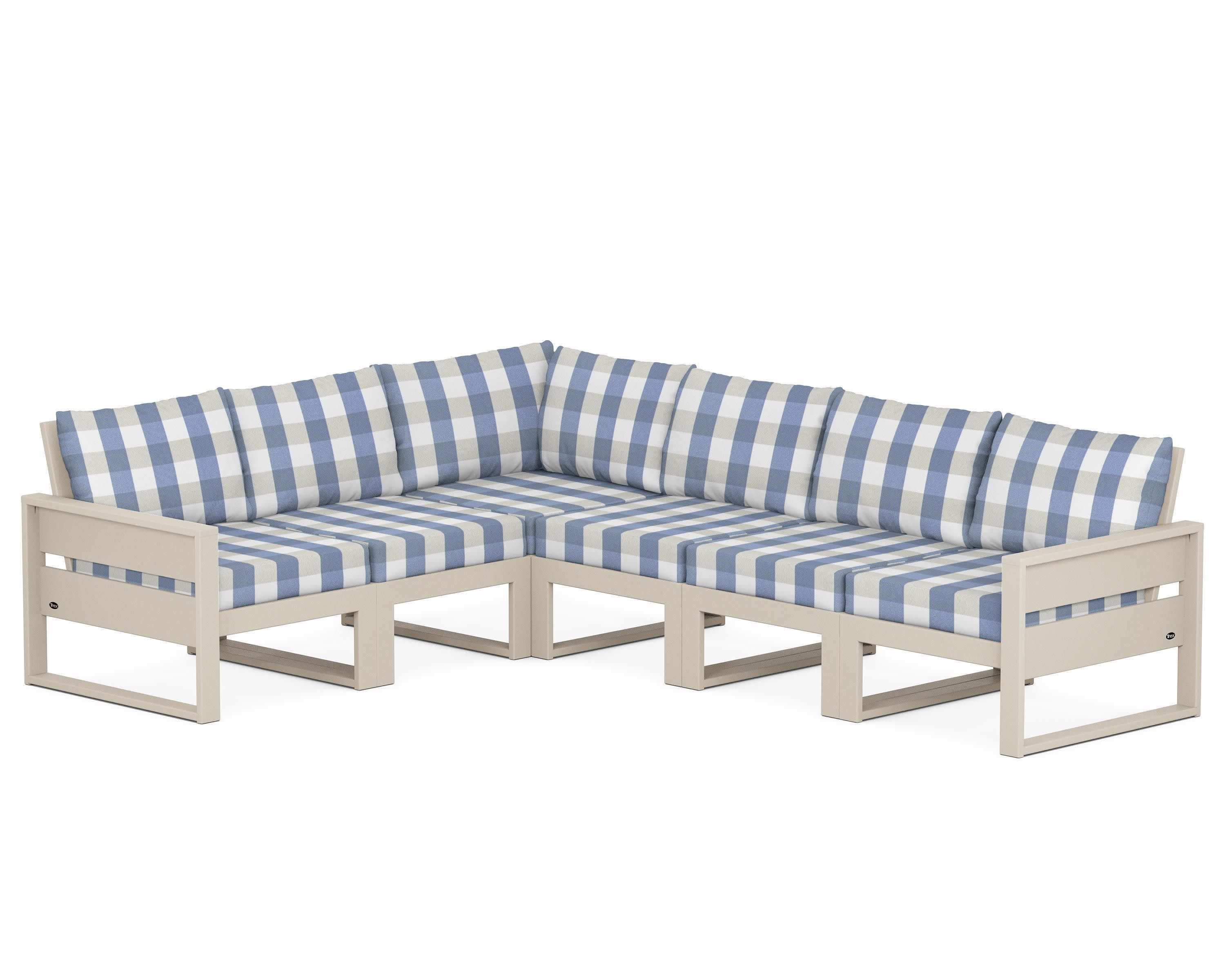 Eastport 6-Piece Sectional in Sand Castle / Buffalo Plaid Sky Blue