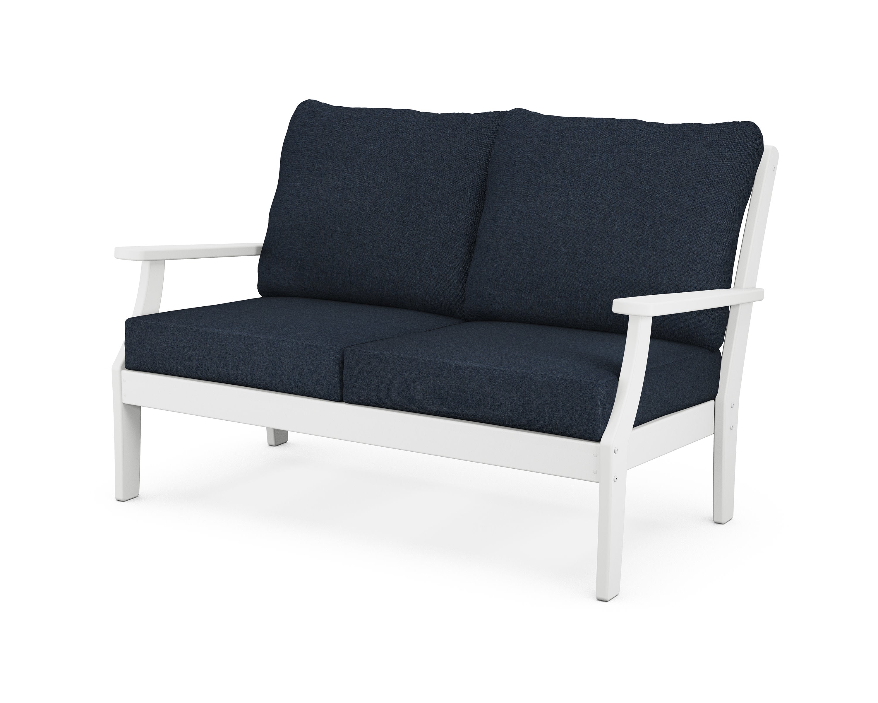 Yacht Club Deep Seating Loveseat in Classic White / Marine Indigo