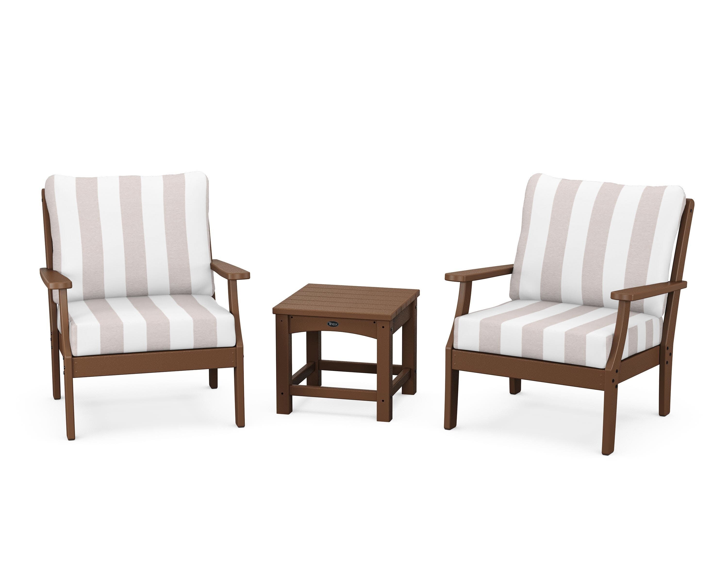 Yacht Club 3-Piece Deep Seating Set in Tree House / Cabana Stripe Dune Burlap