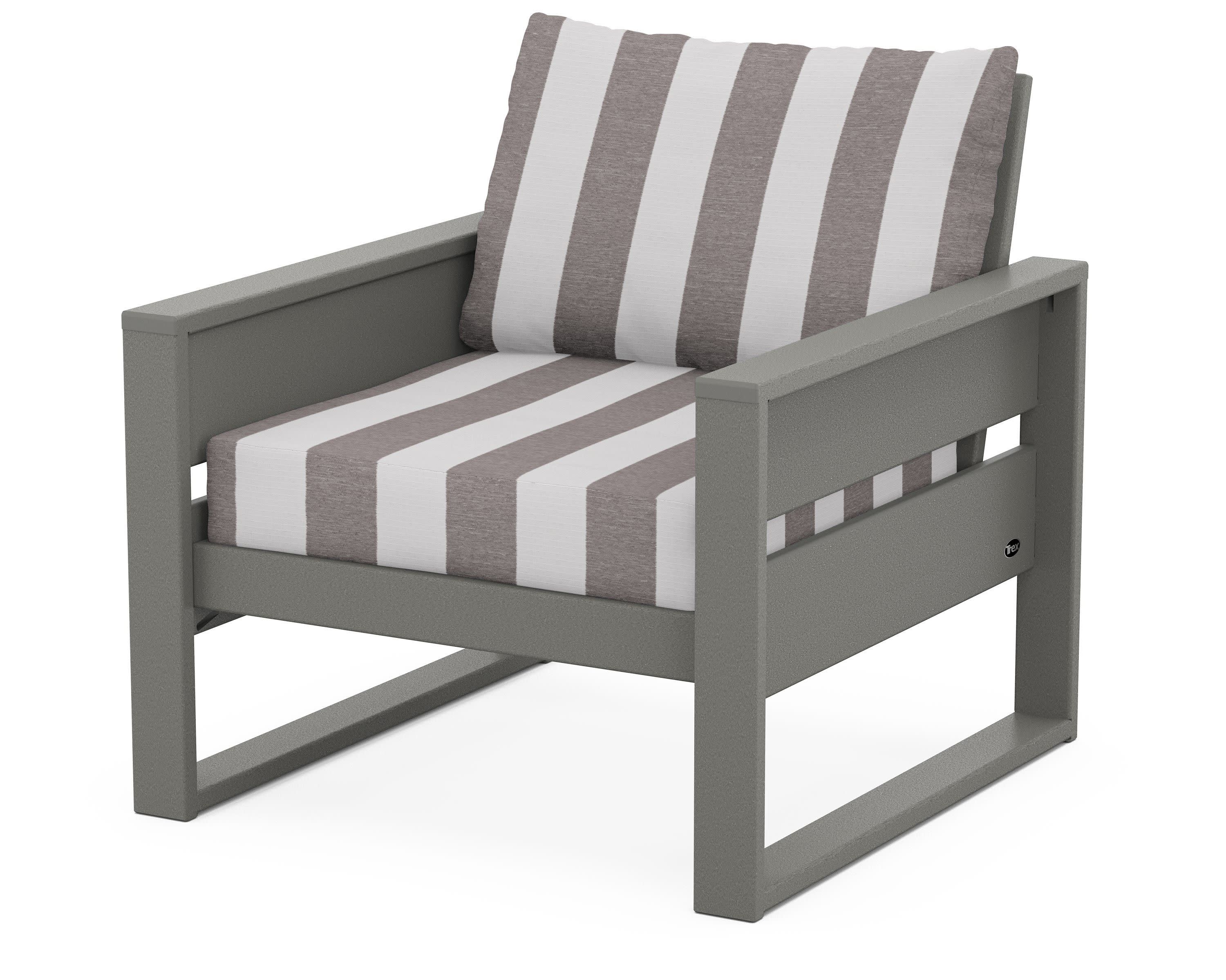 Eastport Club Chair in Stepping Stone / Cabana Stripe Grey Mist