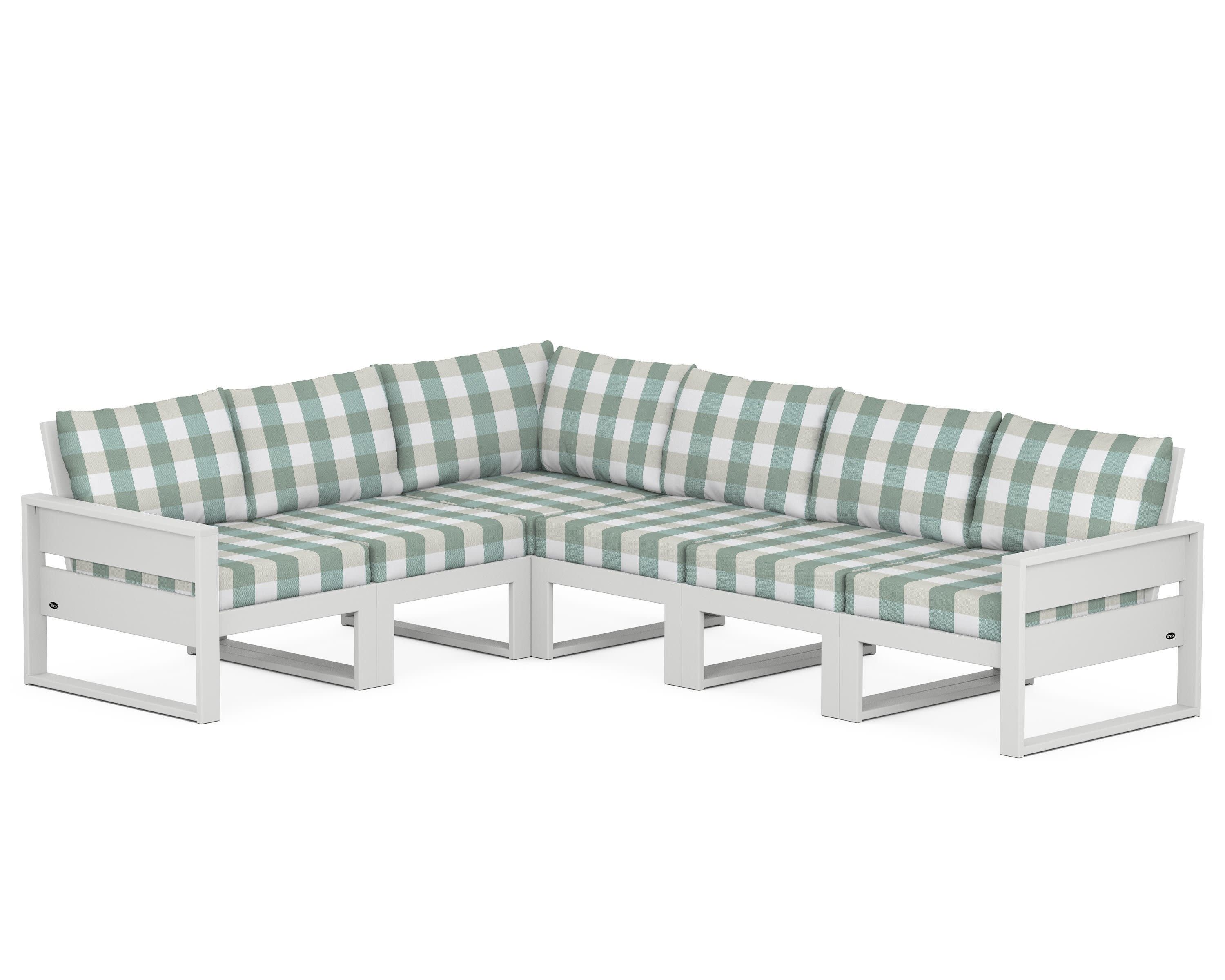Eastport 6-Piece Sectional in Classic White / Buffalo Plaid Glacier Spa