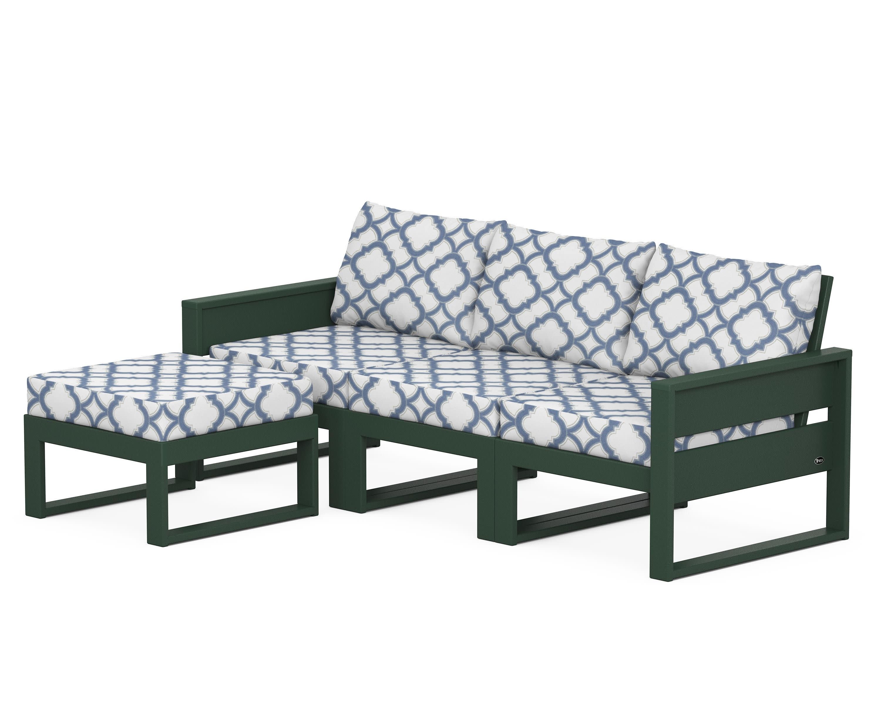 Eastport 4- Piece Sectional with Ottoman in Rainforest Canopy / Trellis Sky Blue
