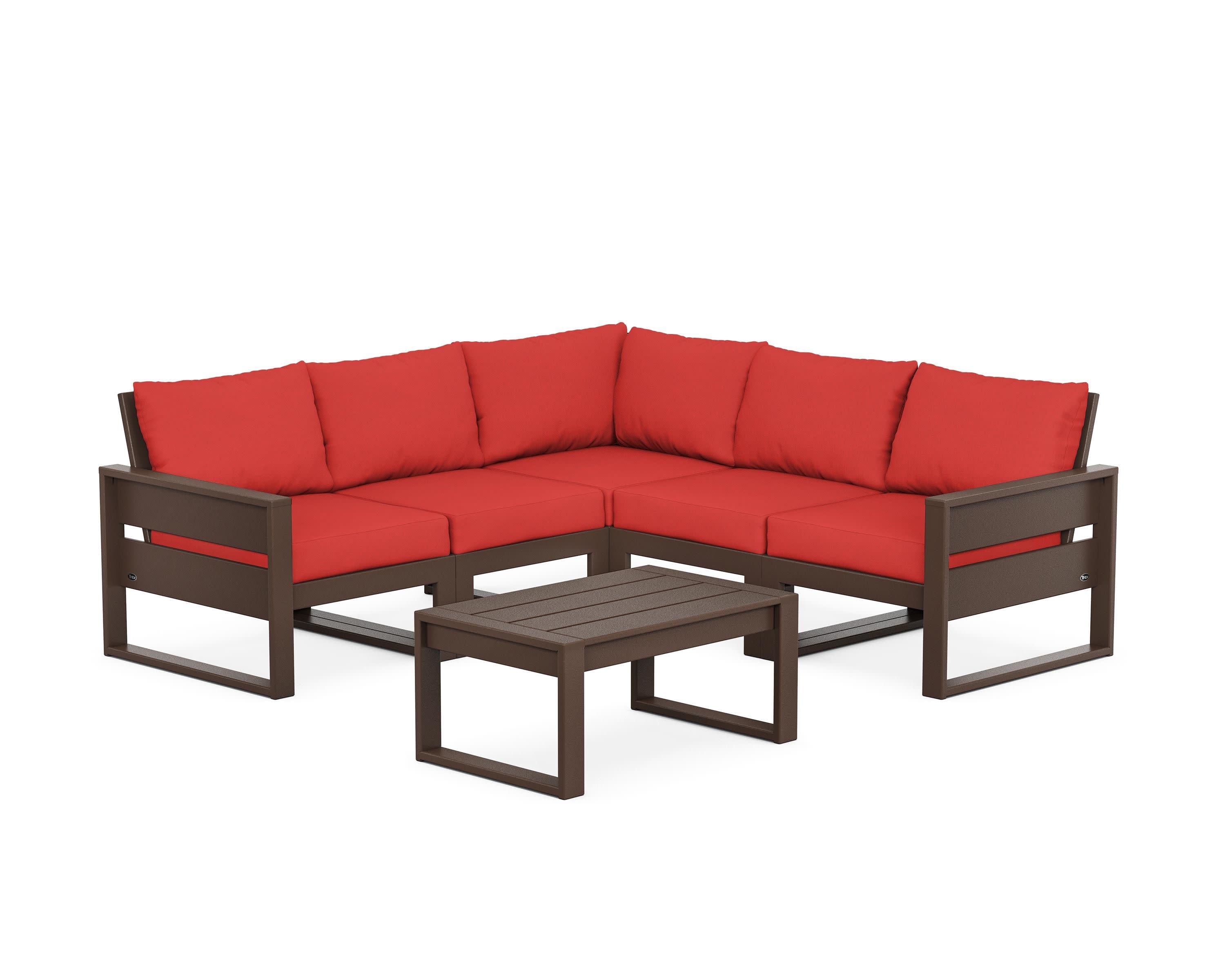 Eastport 6-Piece Deep Seating Sectional + Coffee Table Set in Vintage Lantern / Crimson Linen