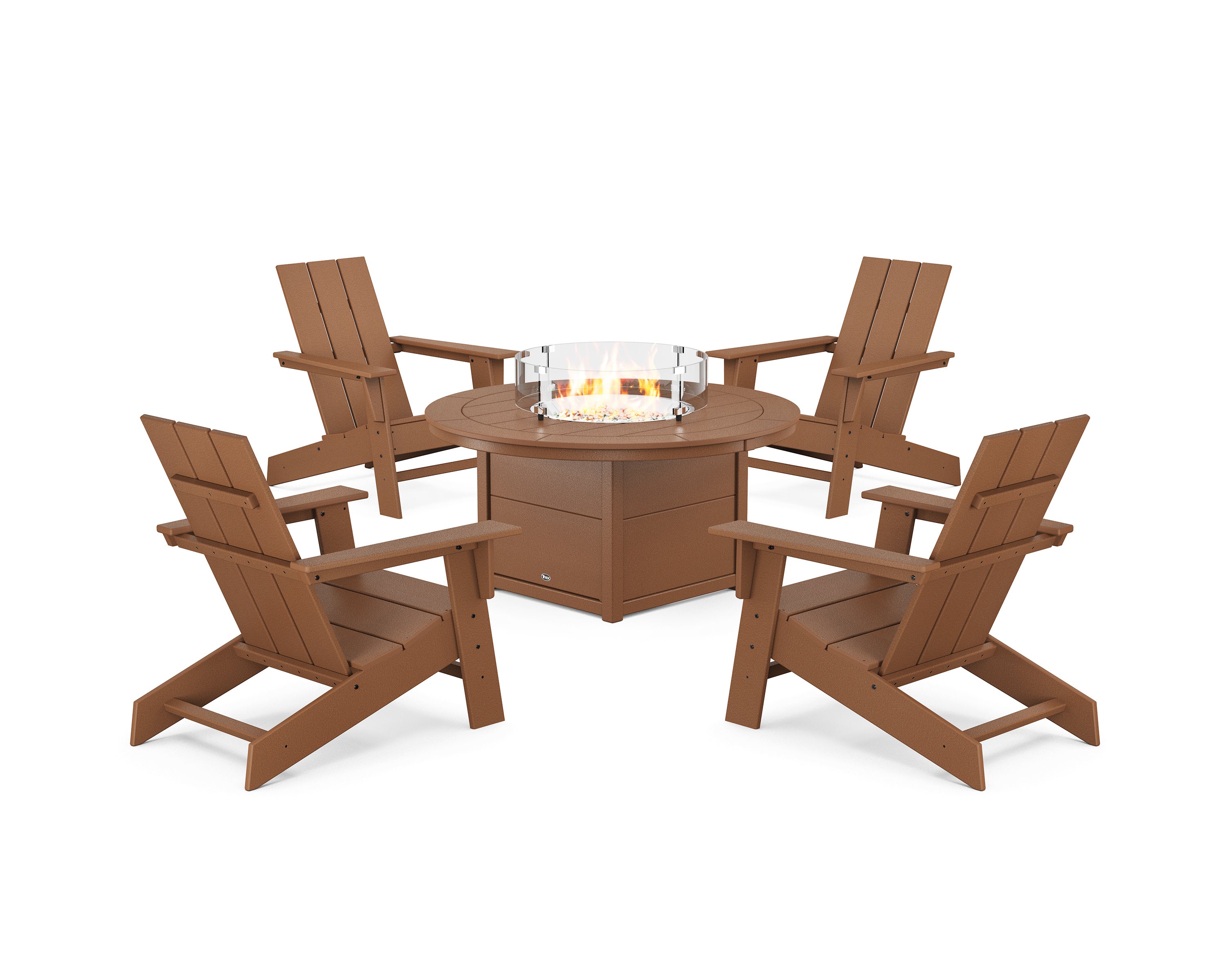 Eastport Modern Adirondack 5-Piece Set with Round Fire Pit Table in Tree House