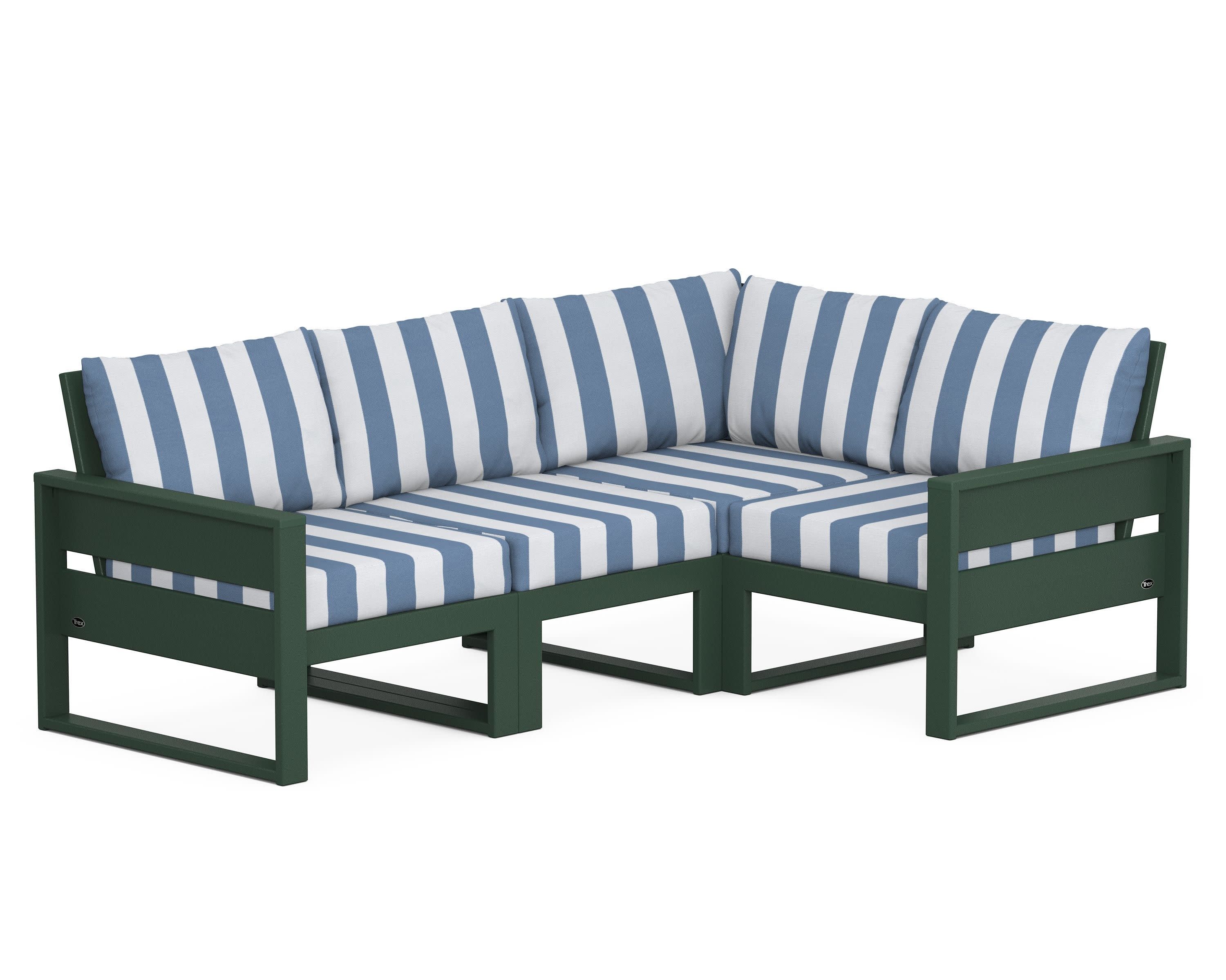 Eastport 4- Piece Sectional in Rainforest Canopy / Cabana Stripe Sky Blue