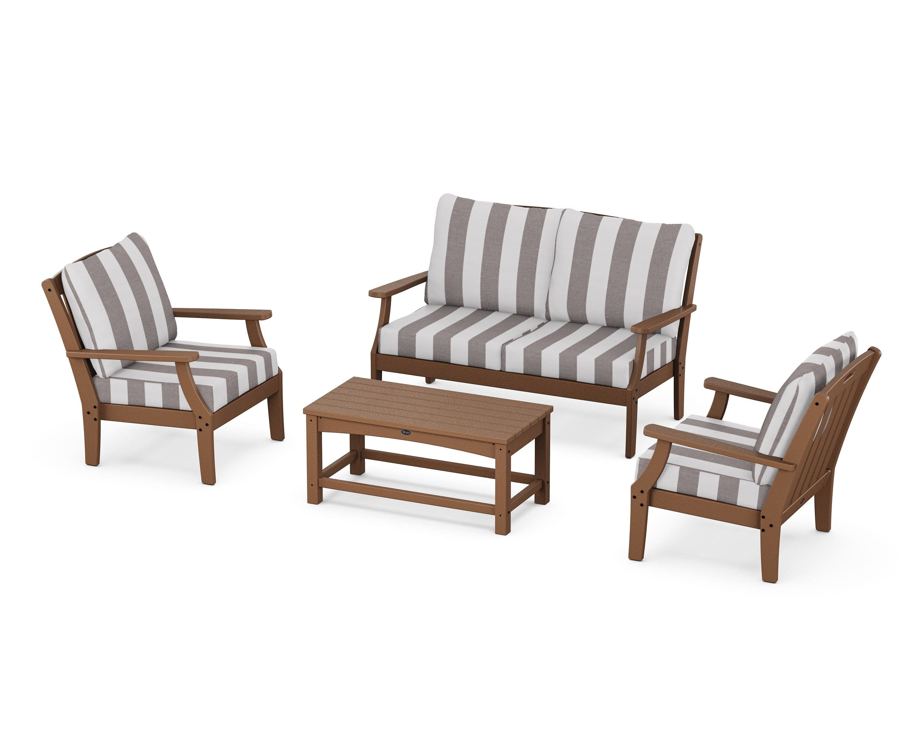 Yacht Club 4-Piece Deep Seating Chair Set in Tree House / Cabana Stripe Grey Mist