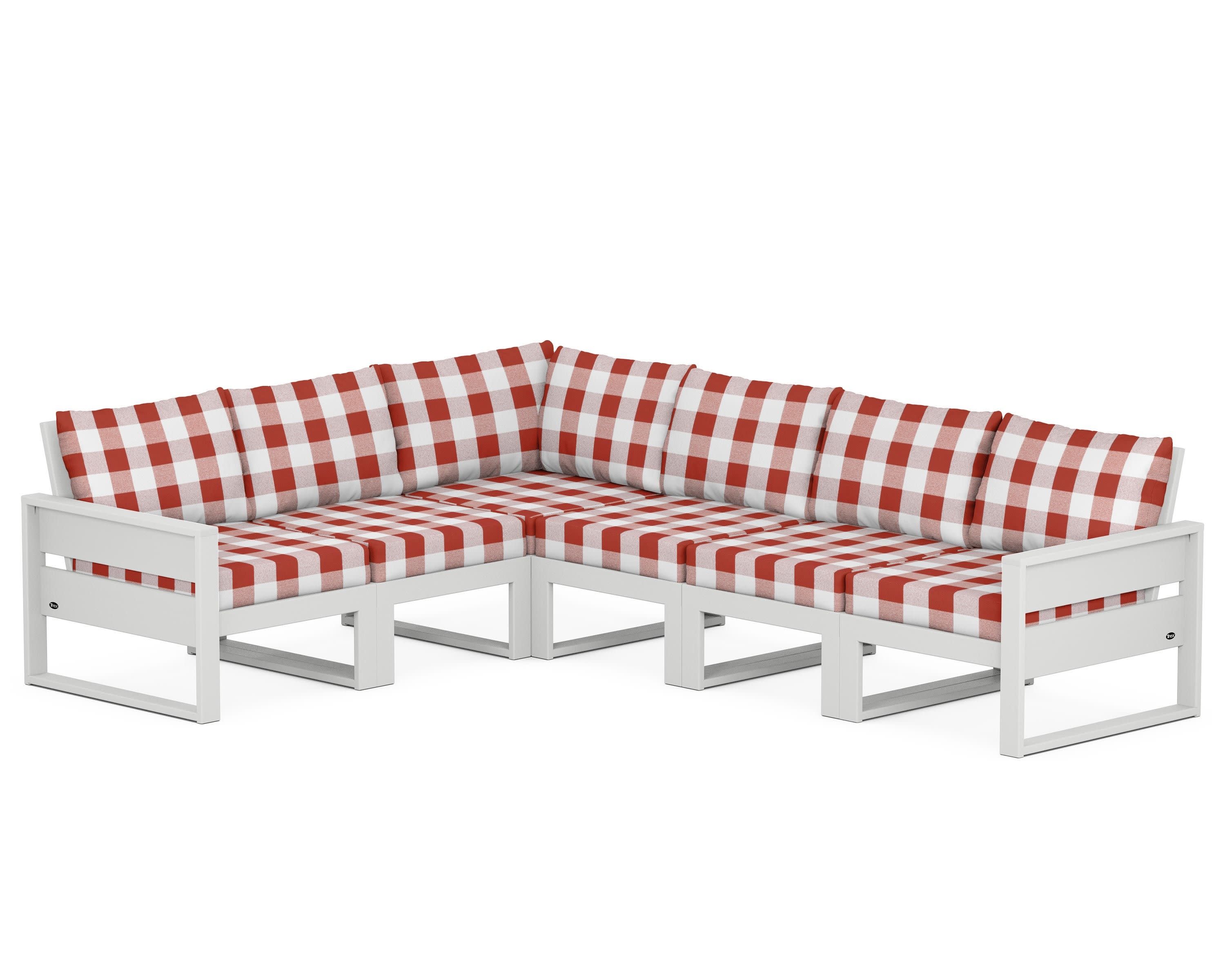 Eastport 6-Piece Sectional in Classic White / Buffalo Plaid Crimson