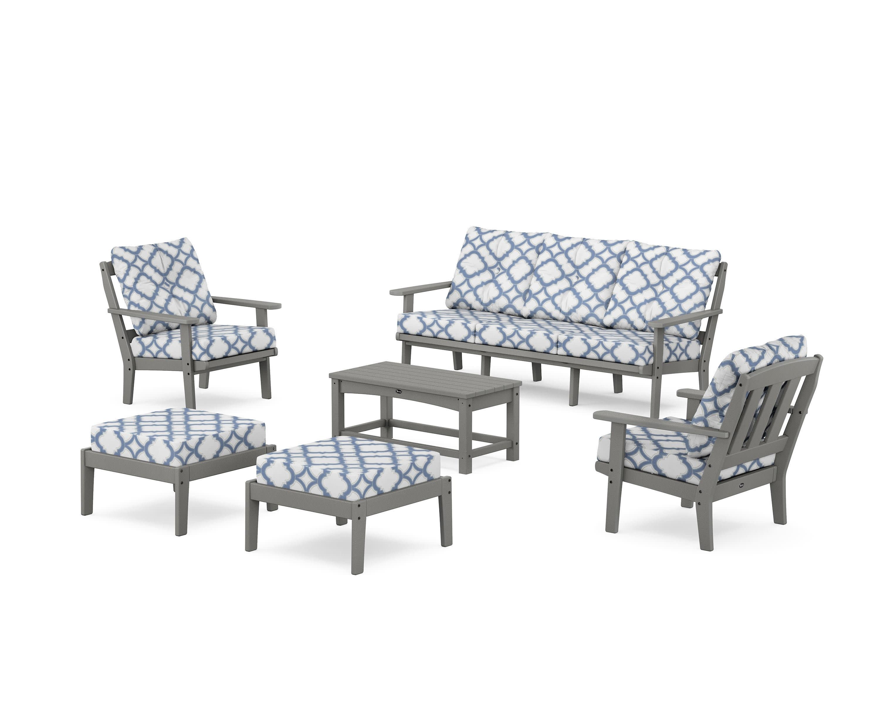 Cape Cod 6-Piece Lounge Sofa Set in Stepping Stone / Trellis Sky Blue
