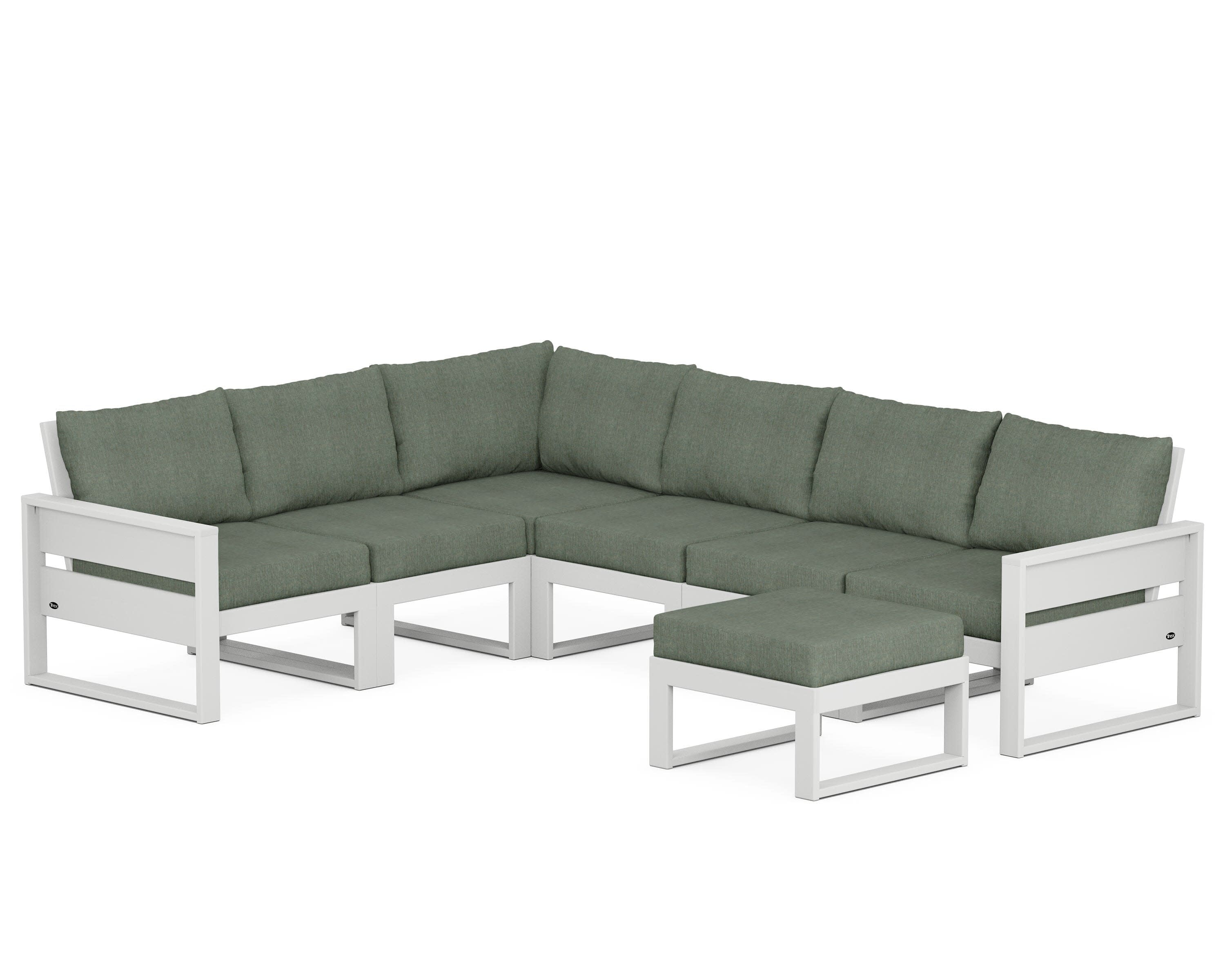 Eastport 6-Piece Sectional with Ottoman in Classic White / Cast Sage