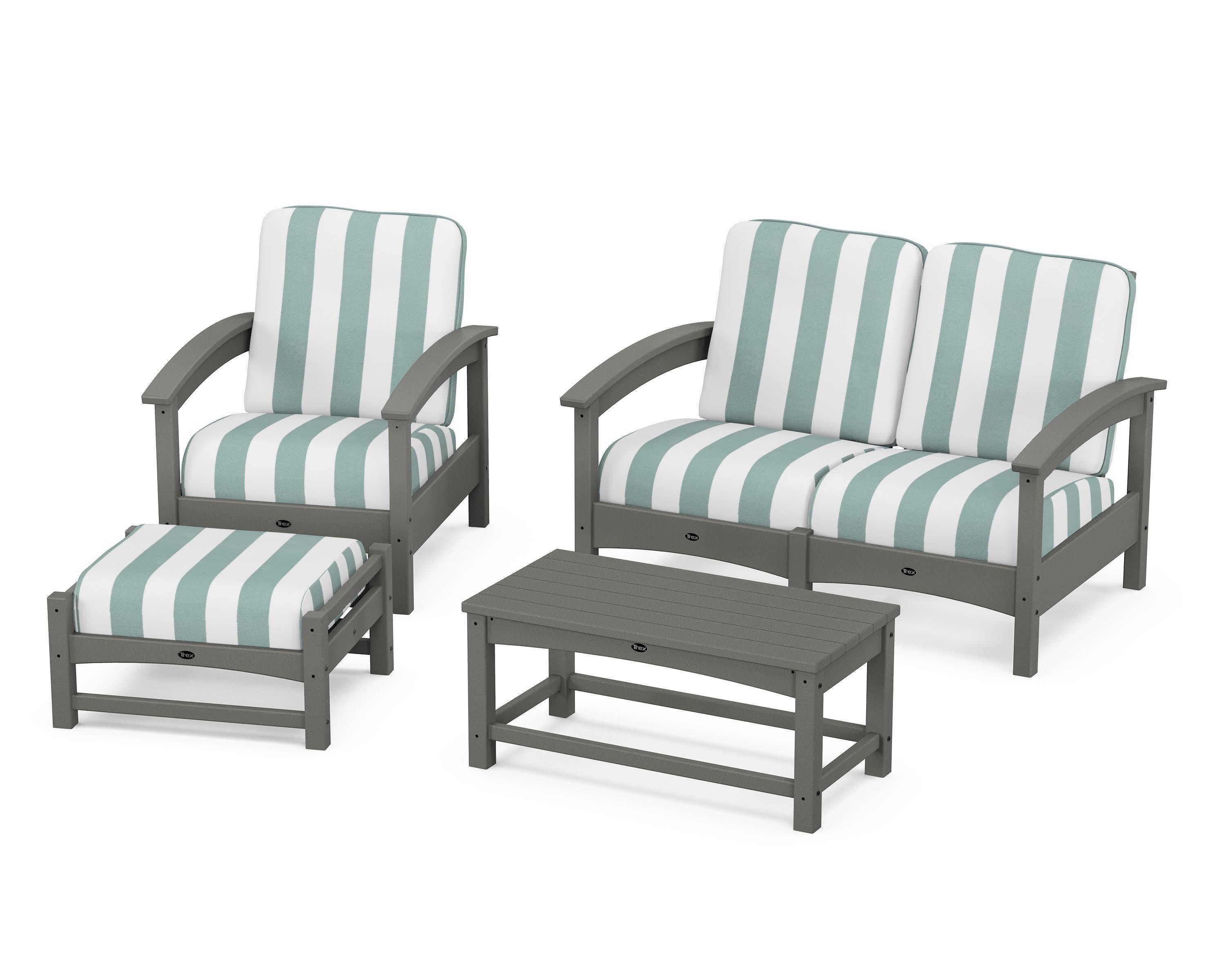 Rockport 4-Piece Deep Seating Conversation Group in Stepping Stone / Cabana Stripe Glacier Spa