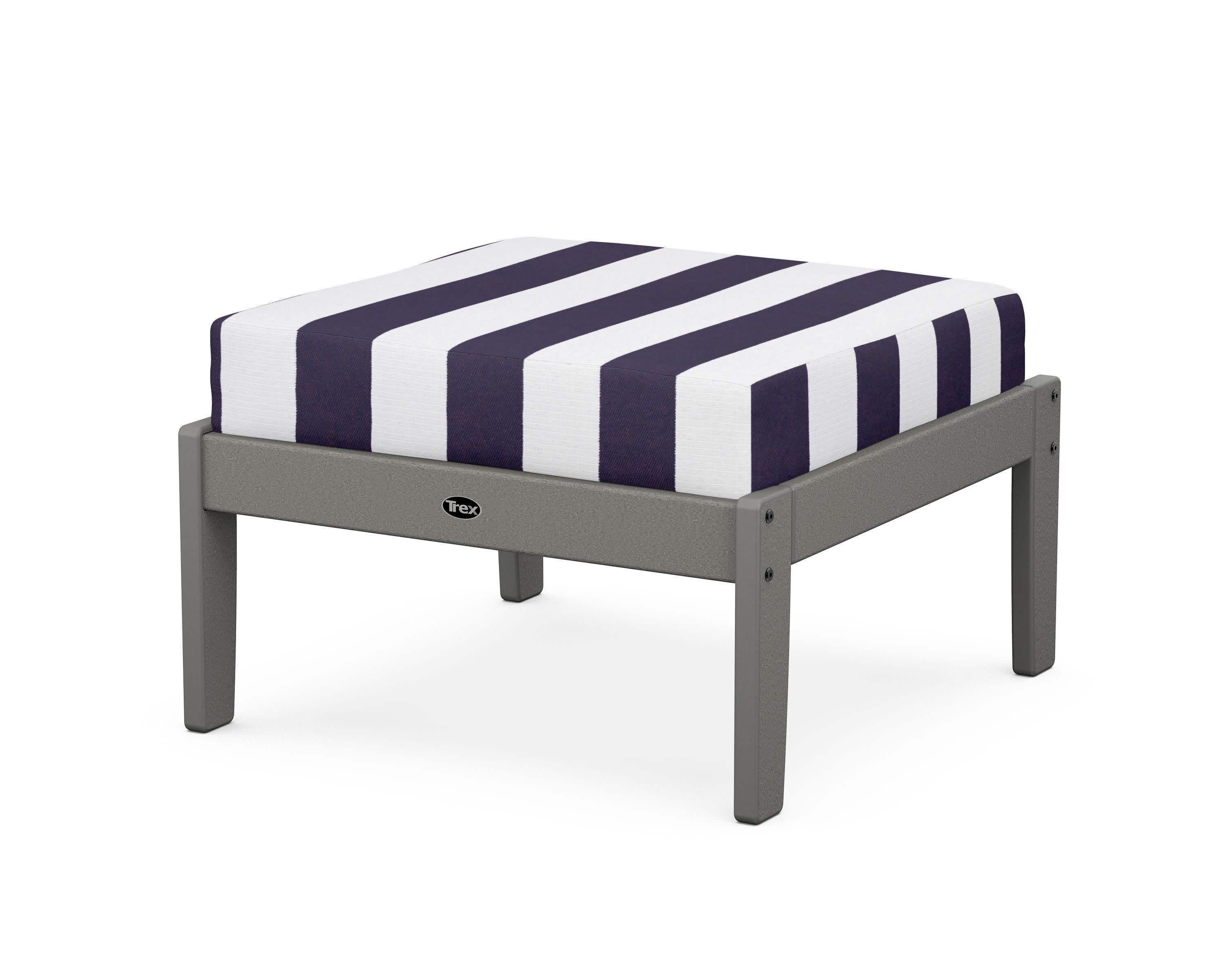 Yacht Club Deep Seating Ottoman in Stepping Stone / Cabana Stripe Navy