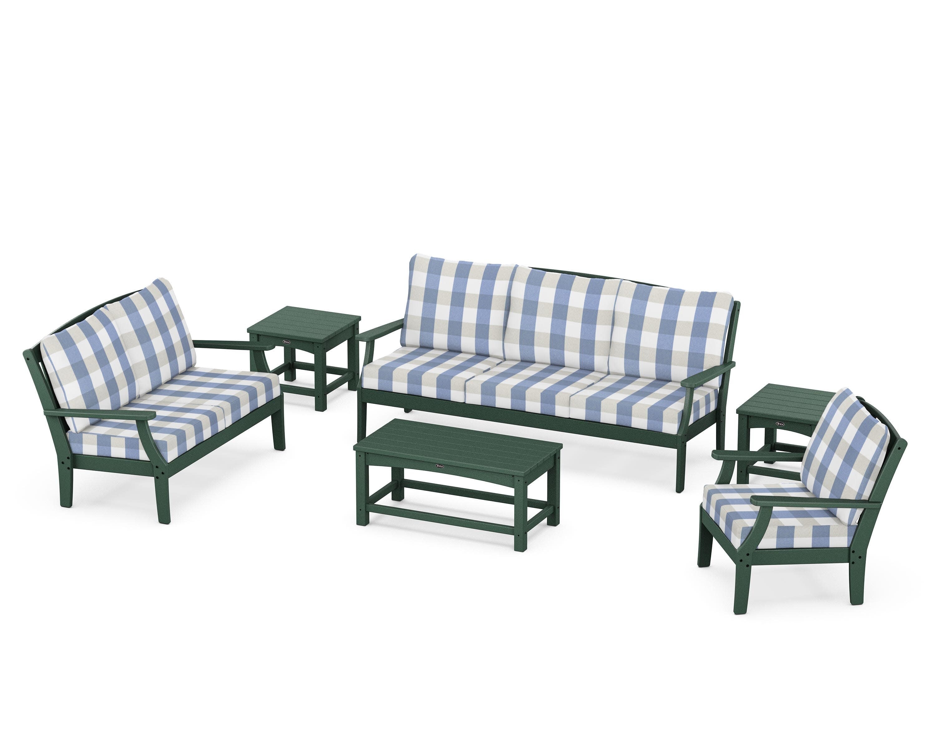 Yacht Club 6-Piece Deep Seating Set in Rainforest Canopy / Buffalo Plaid Sky Blue
