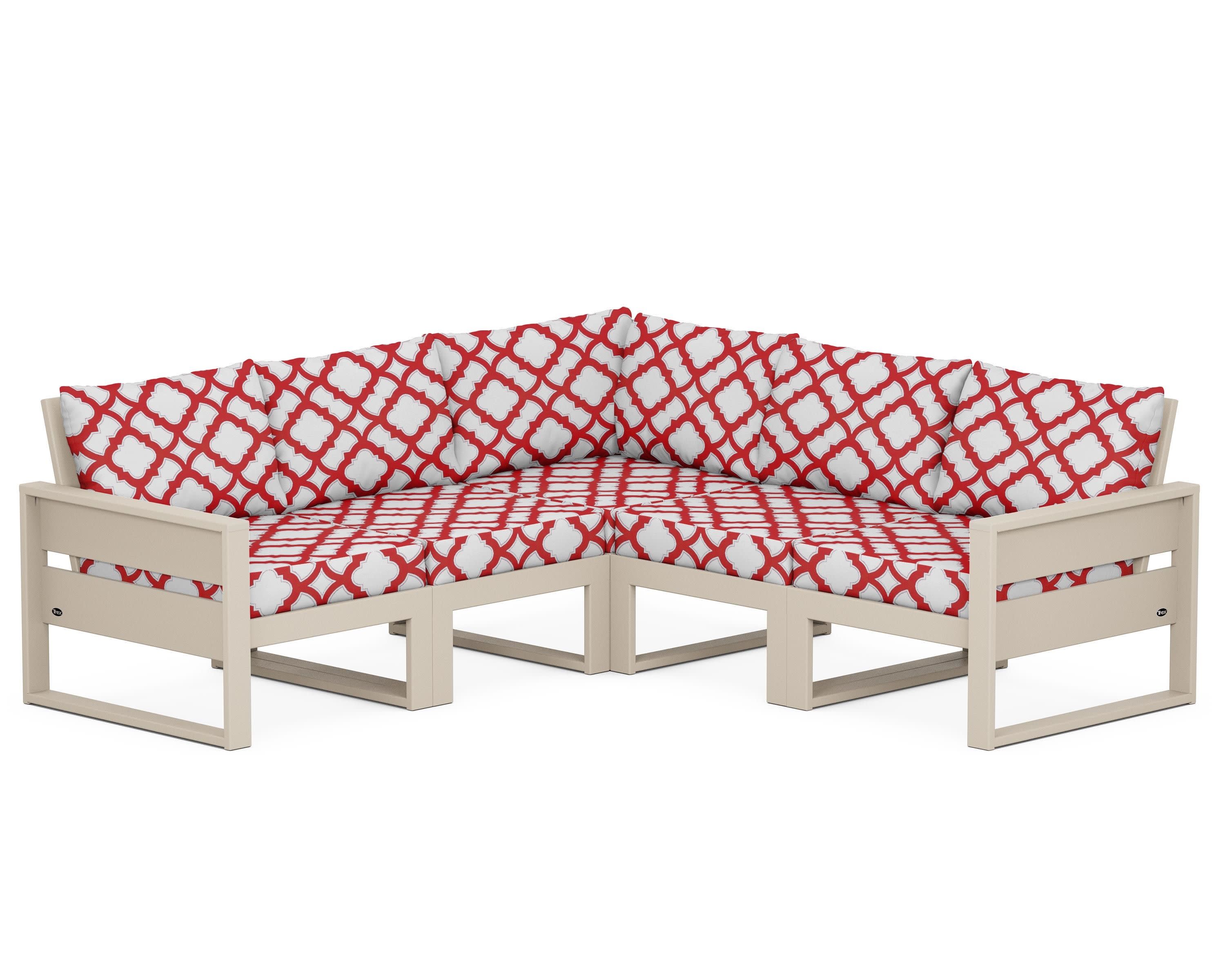 Eastport 5-Piece Sectional in Sand Castle / Trellis Crimson