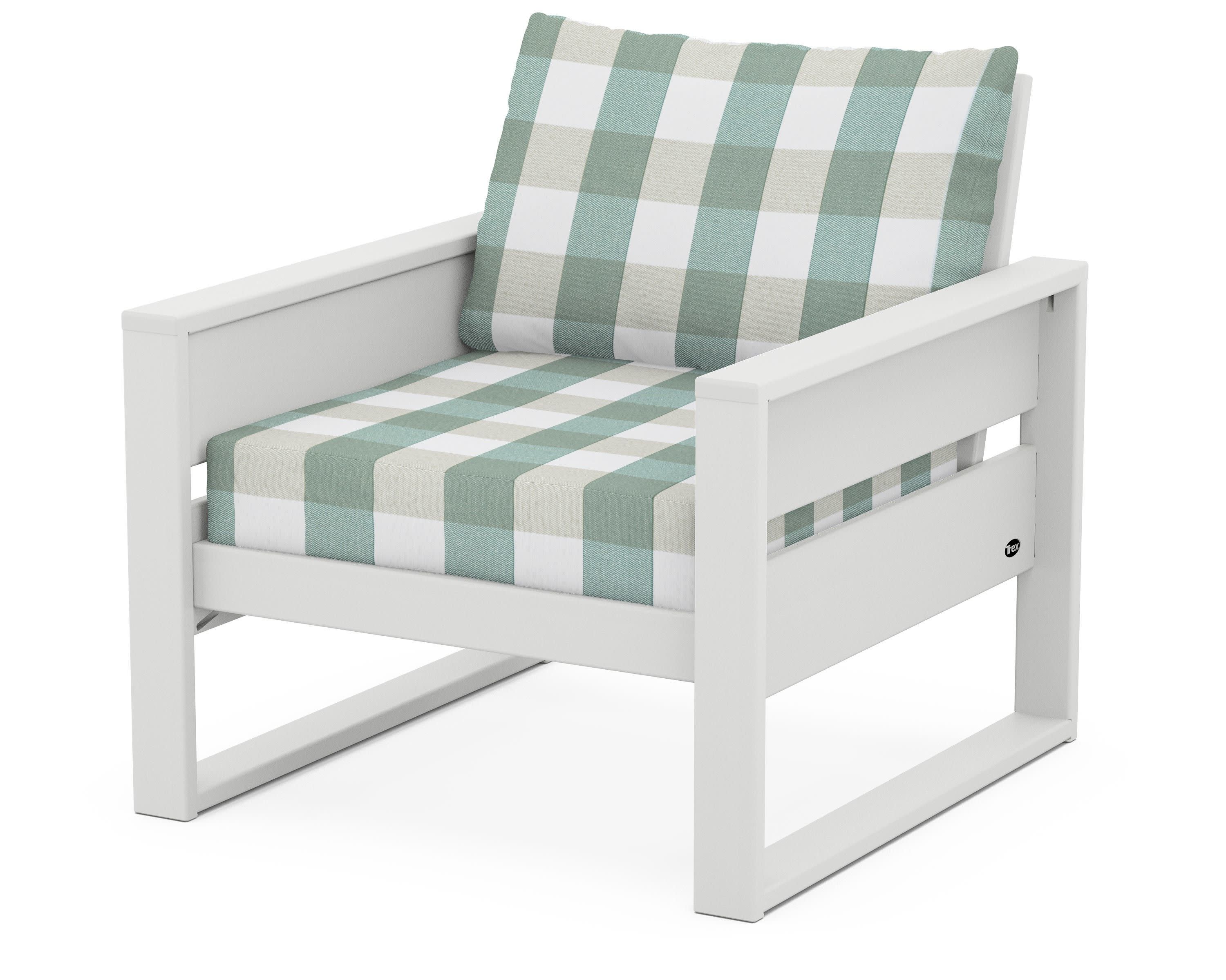 Eastport Club Chair in Classic White / Buffalo Plaid Glacier Spa