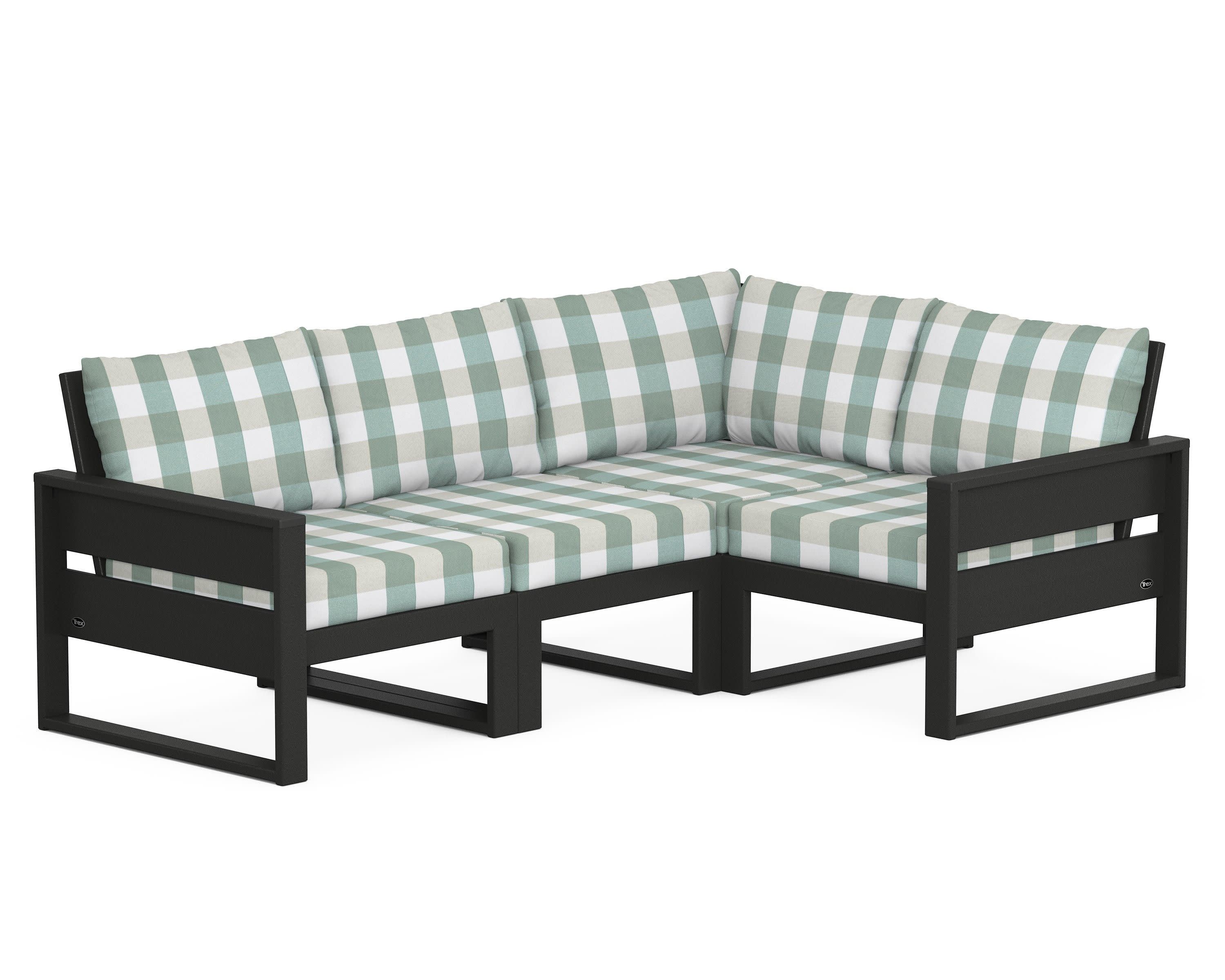 Eastport 4- Piece Sectional in Charcoal Black / Buffalo Plaid Glacier Spa
