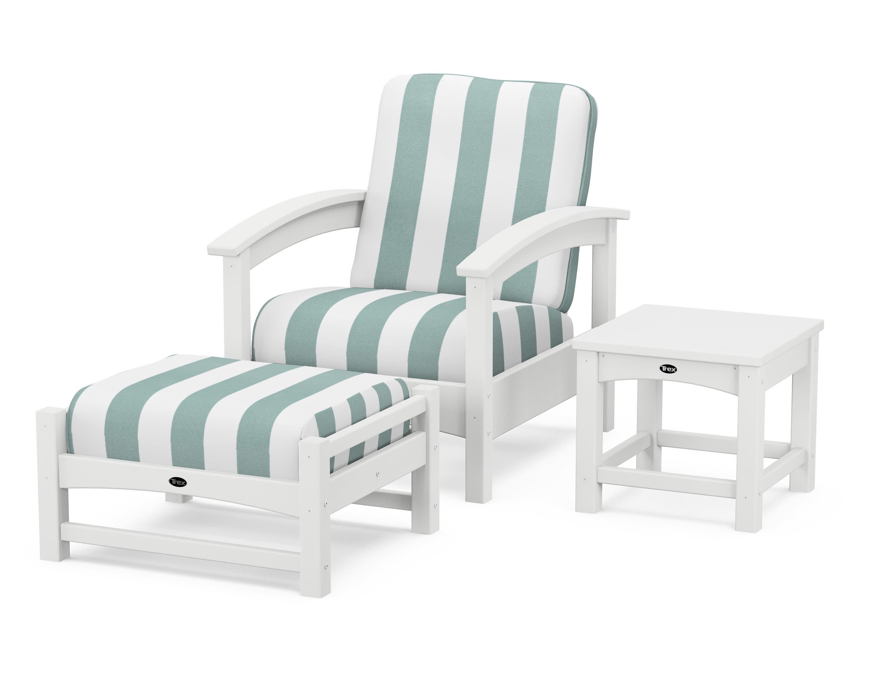 Rockport 3-Piece Deep Seating Set in Classic White / Cabana Stripe Glacier Spa