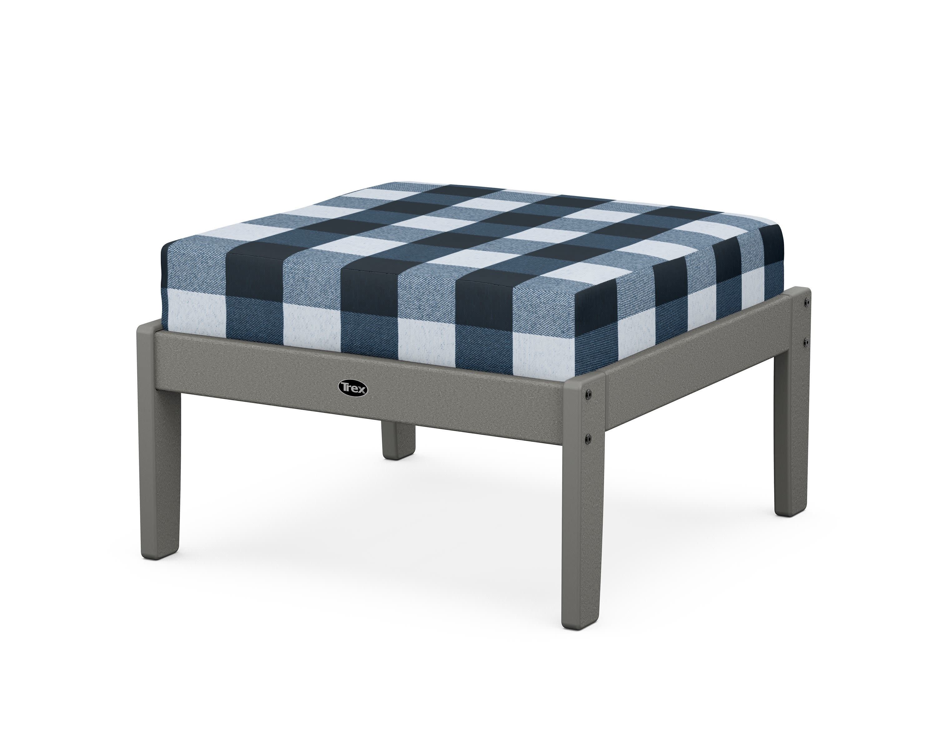 Yacht Club Deep Seating Ottoman in Stepping Stone / Buffalo Plaid Marine Indigo