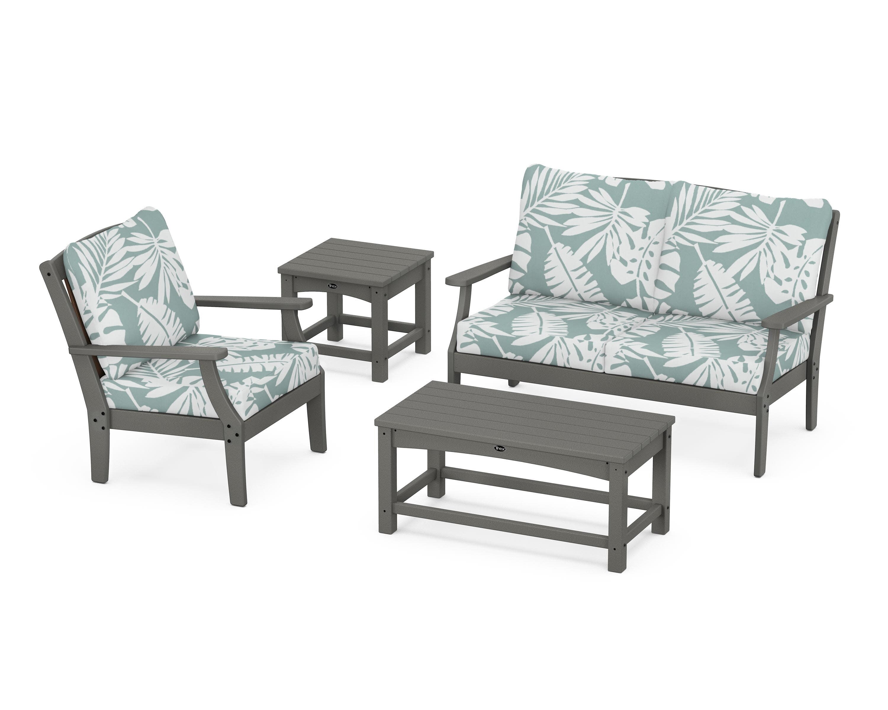Yacht Club 4-Piece Deep Seating Set in Stepping Stone / Leaf Glacier Spa