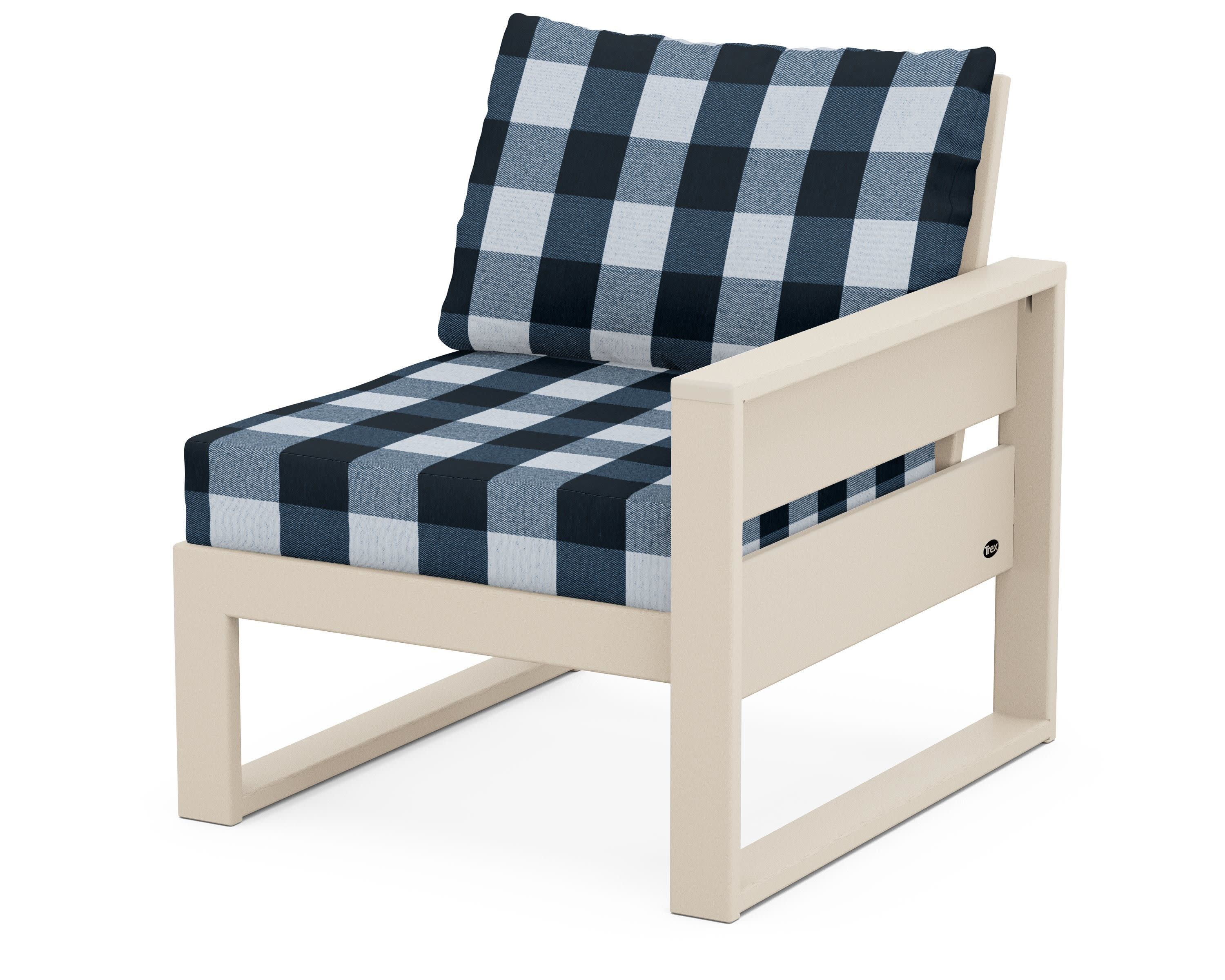 Eastport Modular Right Arm Chair in Sand Castle / Buffalo Plaid Marine Indigo