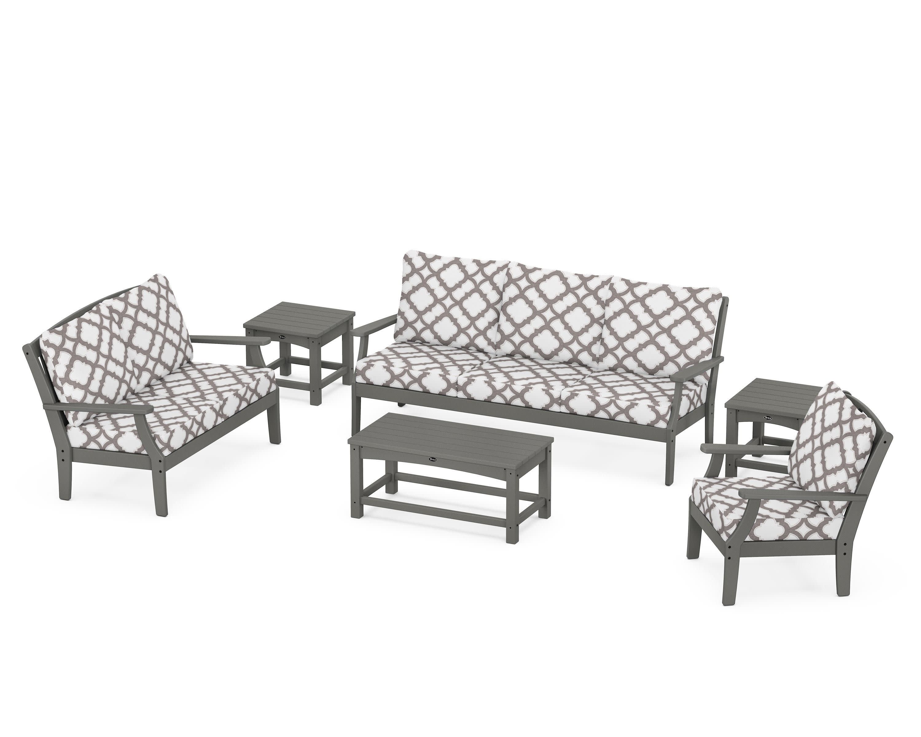 Yacht Club 6-Piece Deep Seating Set in Stepping Stone / Trellis Grey Mist