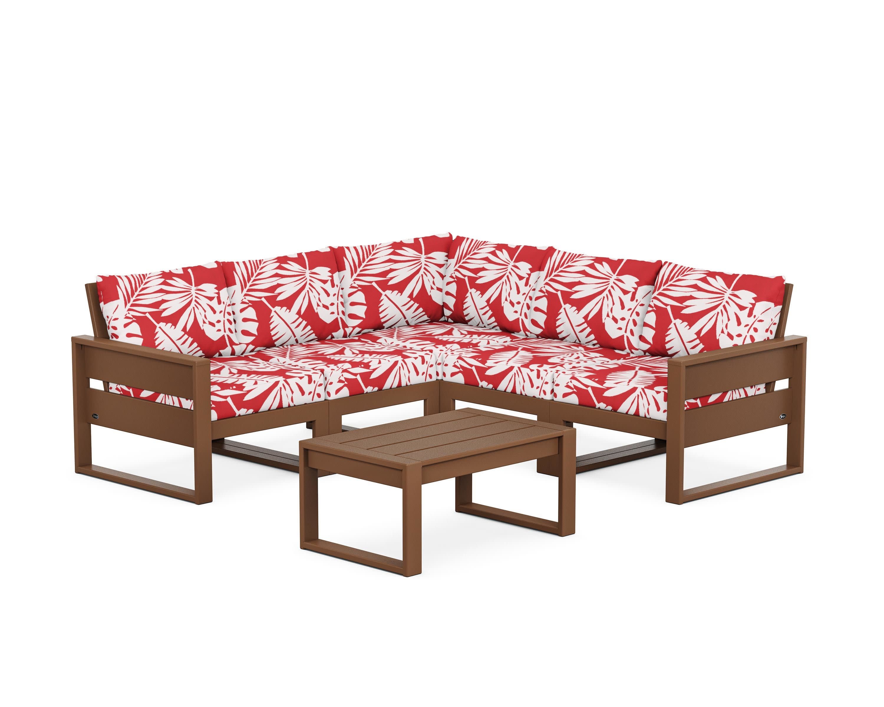Eastport 6-Piece Deep Seating Sectional + Coffee Table Set in Tree House / Leaf Crimson
