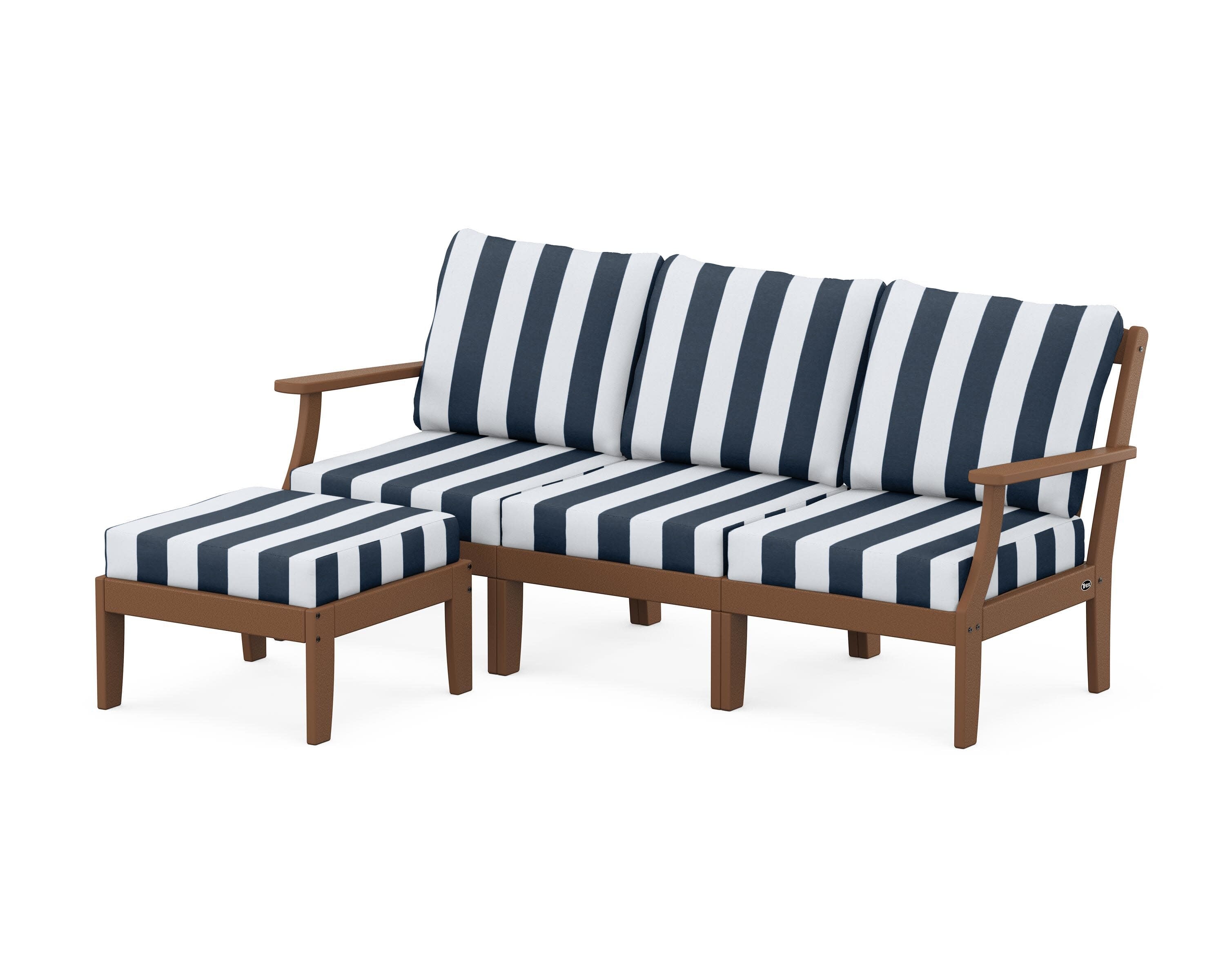 Yacht Club Modular 4-Piece Deep Seating Set with Ottoman in Tree House / Cabana Stripe Marine Indigo
