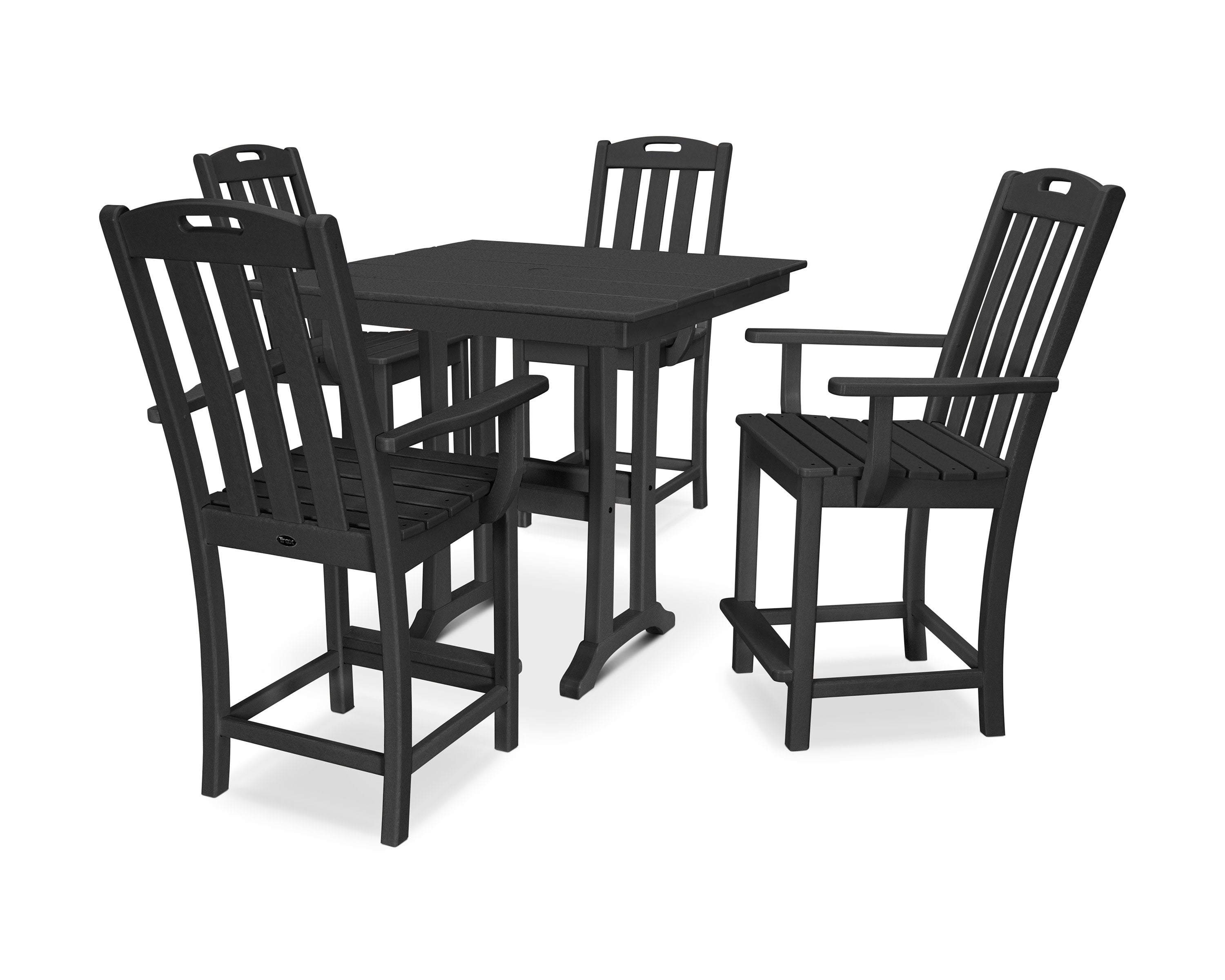 Yacht Club 5-Piece Farmhouse Trestle Arm Chair Counter Set in Charcoal Black
