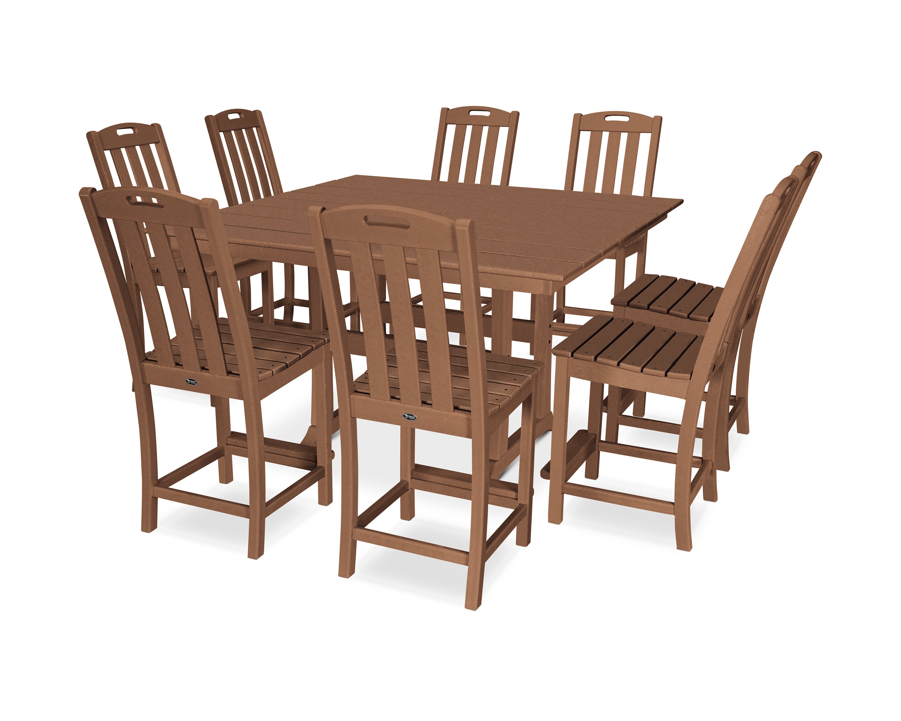 Yacht Club 9-Piece Farmhouse Trestle Side Chair Counter Set in Tree House