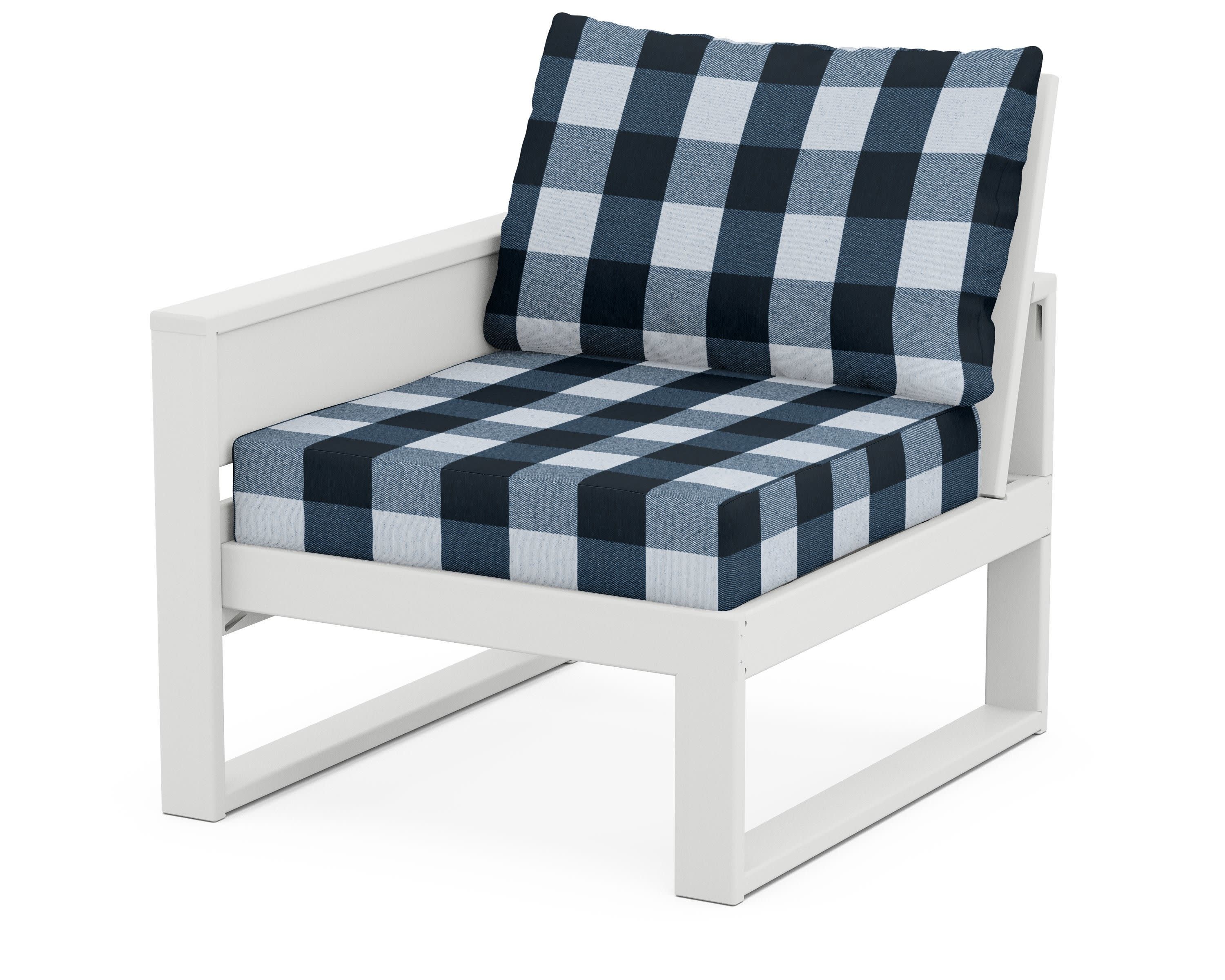 Eastport Modular Left Arm Chair in Classic White / Buffalo Plaid Marine Indigo