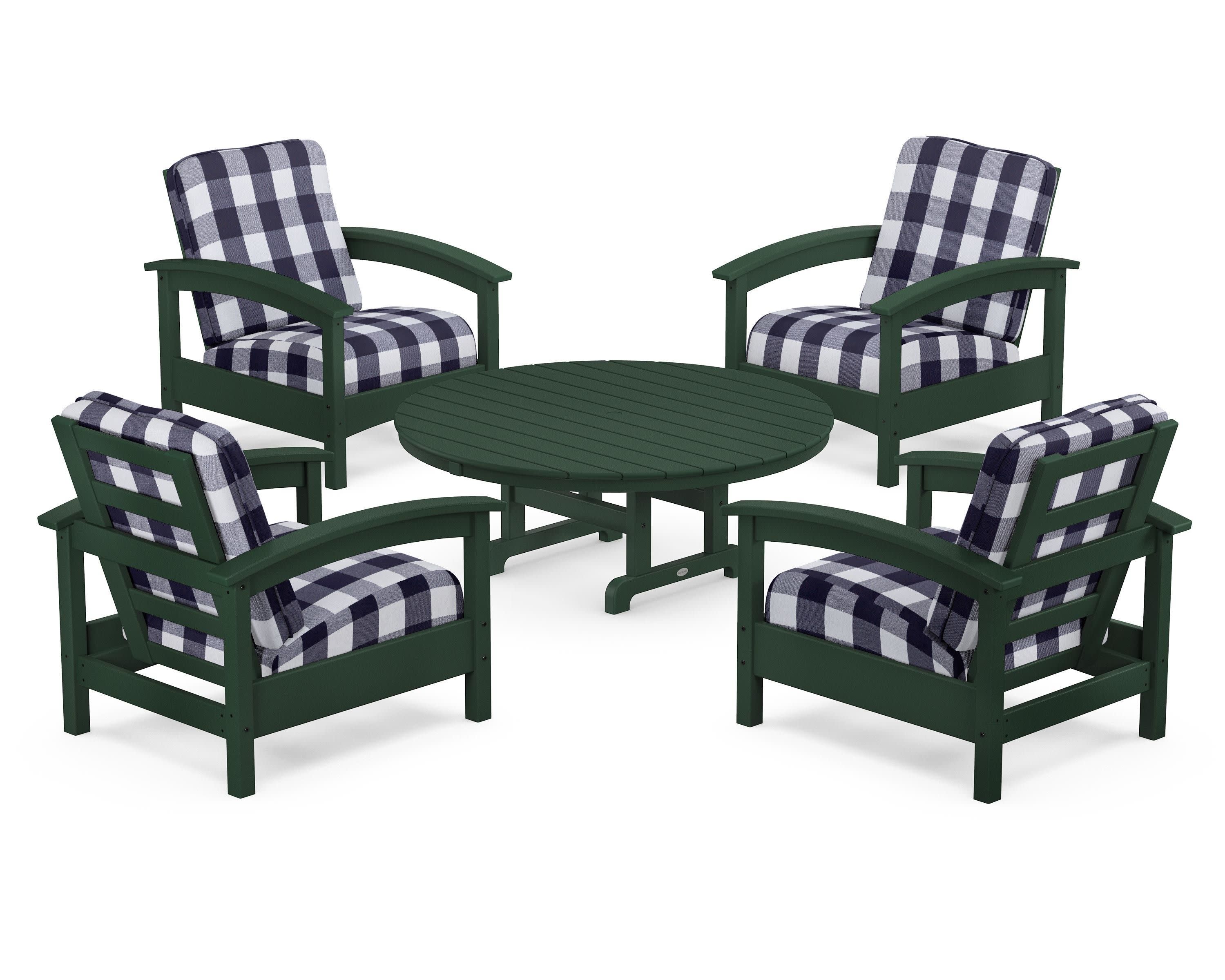 Rockport 5-Piece Deep Seating Set in Rainforest Canopy / Buffalo Plaid Navy