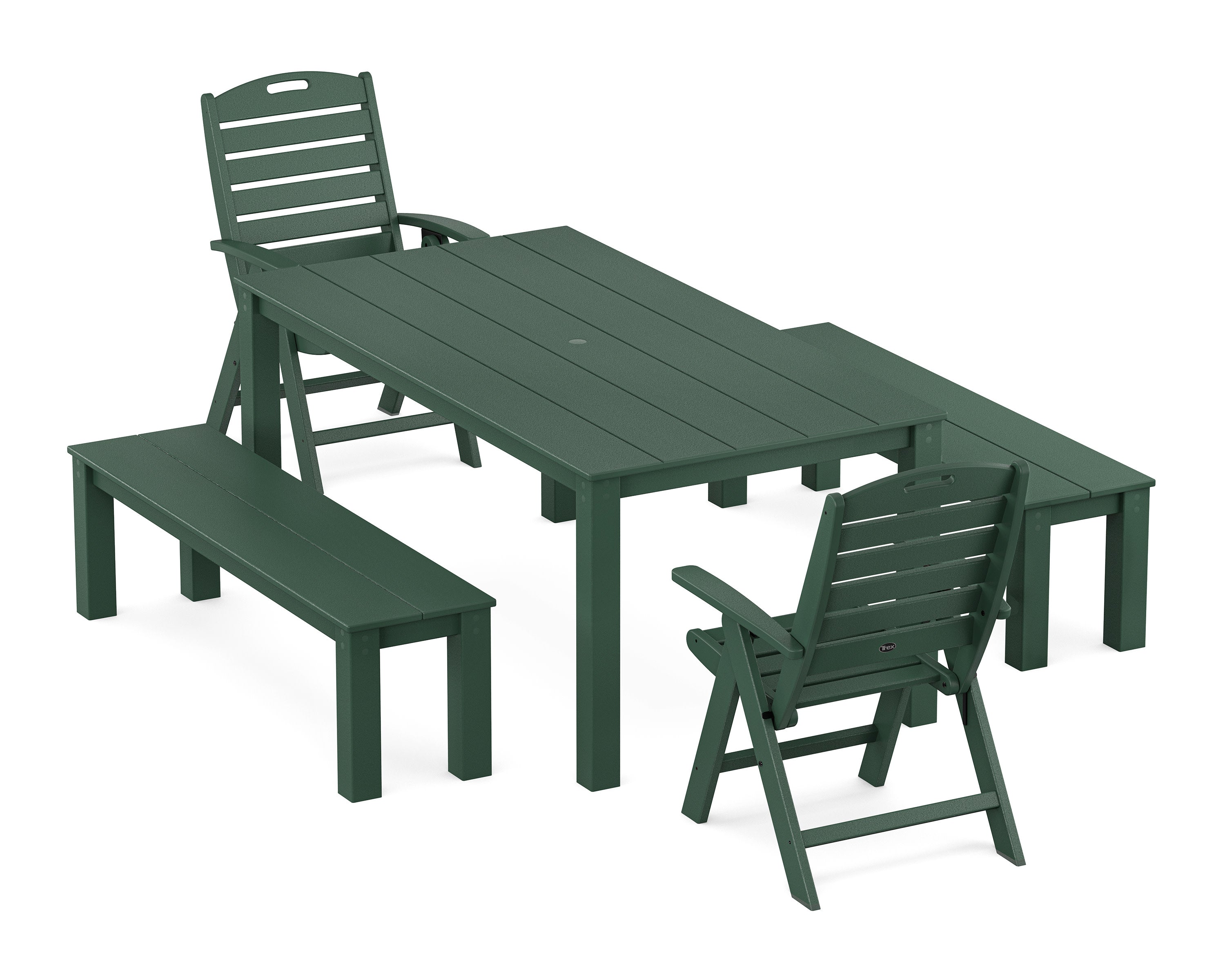 Yacht Club Highback Chair 5-Piece Parsons Dining Set with Benches in Rainforest Canopy