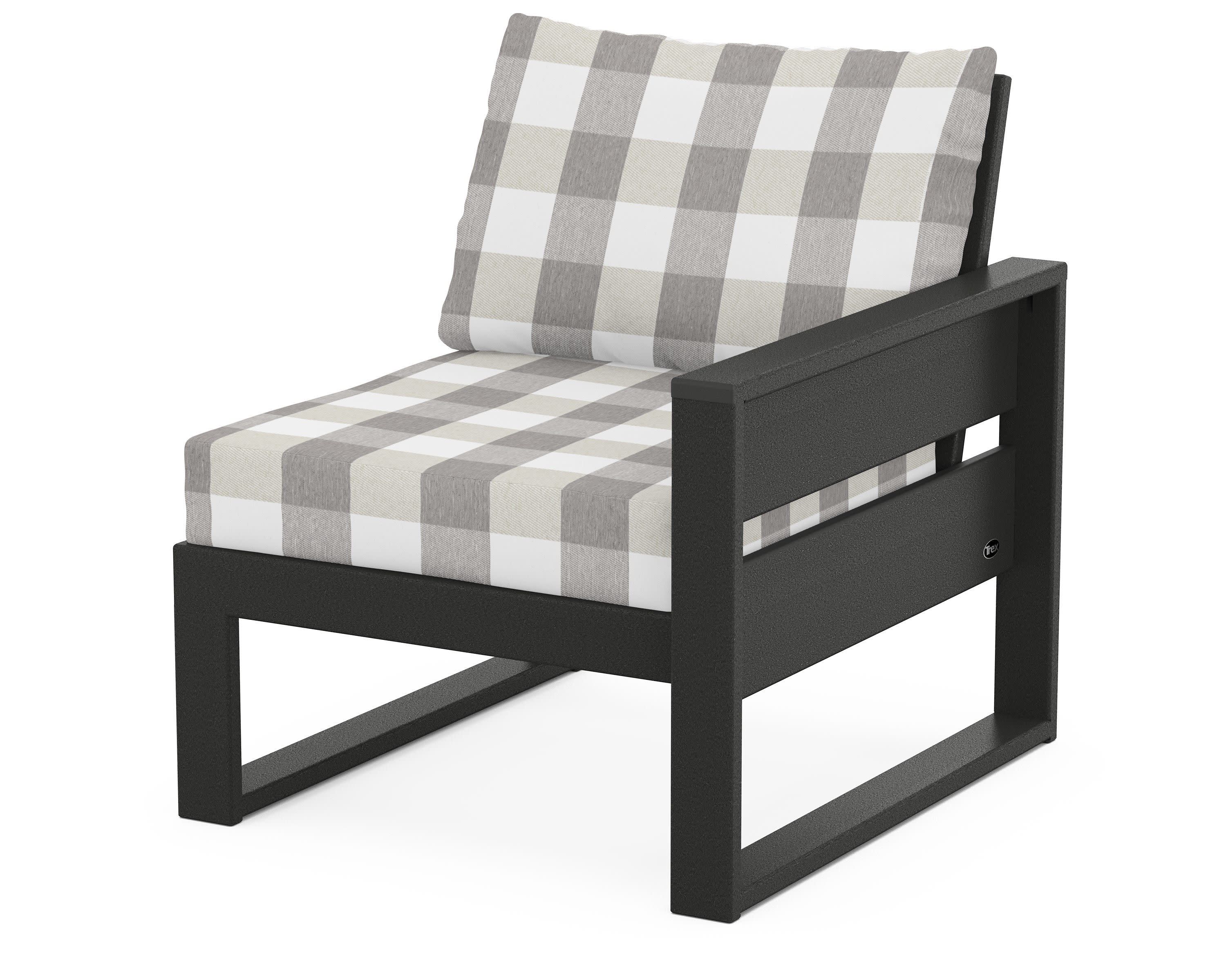 Eastport Modular Right Arm Chair in Charcoal Black / Buffalo Plaid Grey Mist