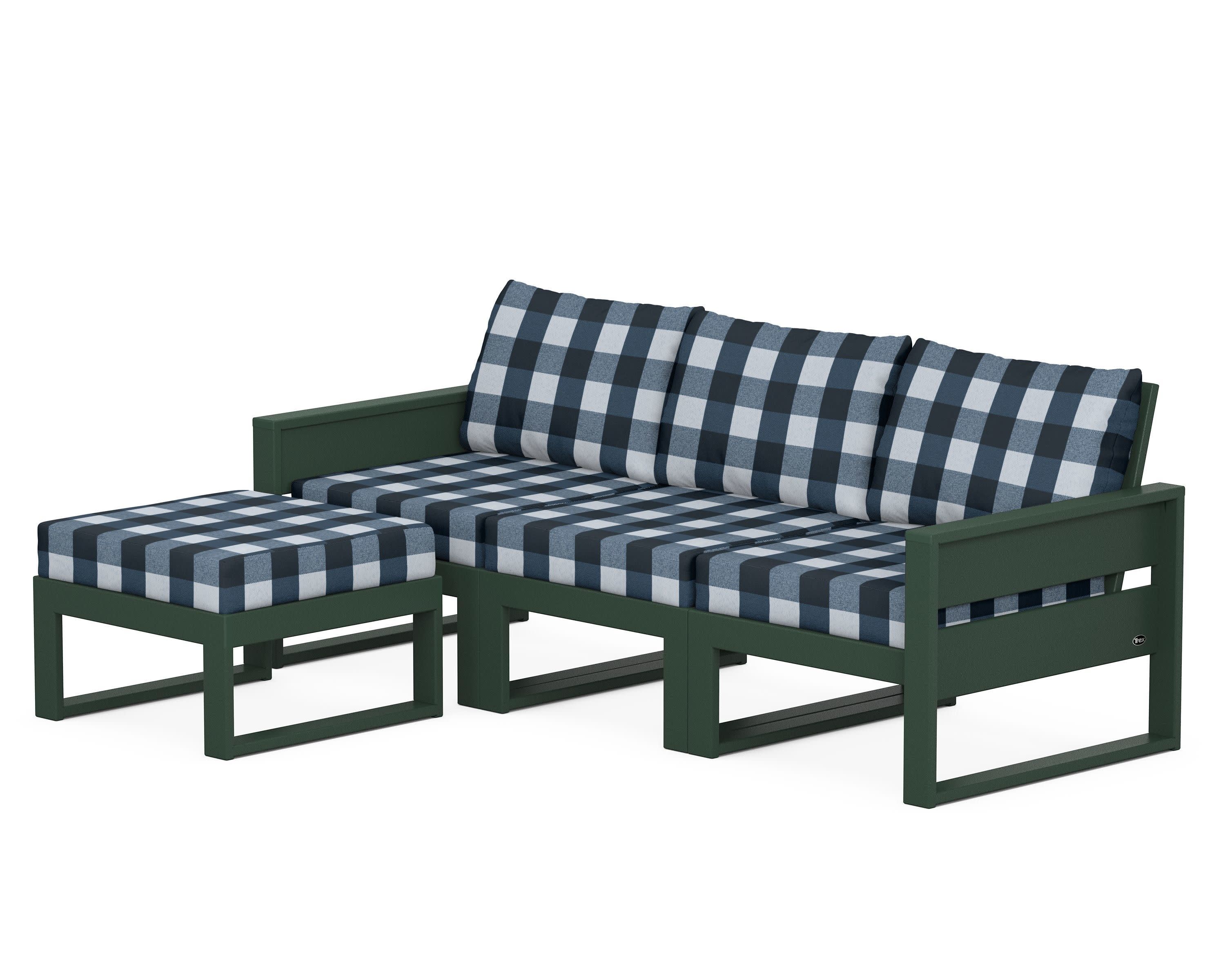 Eastport 4- Piece Sectional with Ottoman in Rainforest Canopy / Buffalo Plaid Marine Indigo