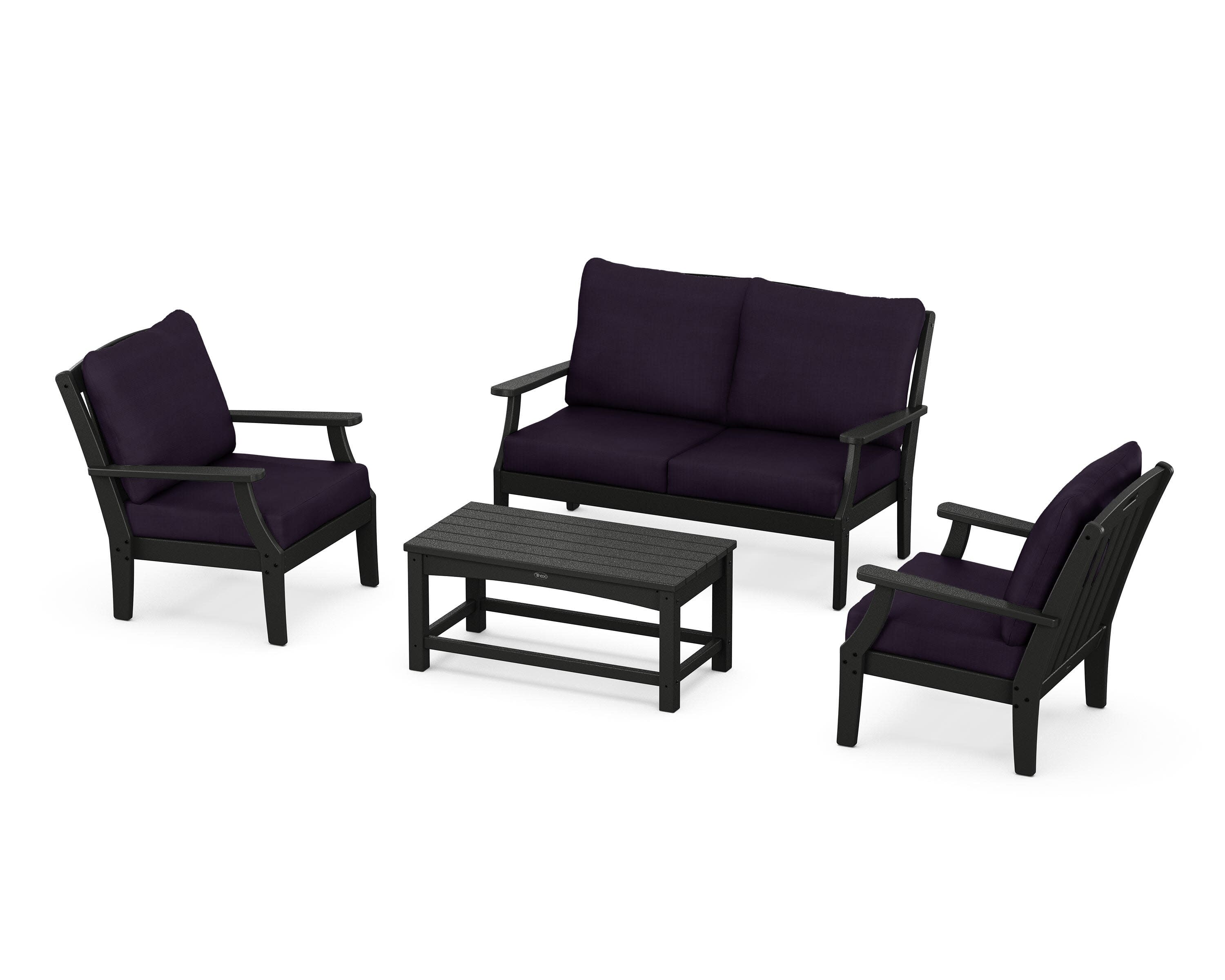 Yacht Club 4-Piece Deep Seating Chair Set in Charcoal Black / Navy Linen