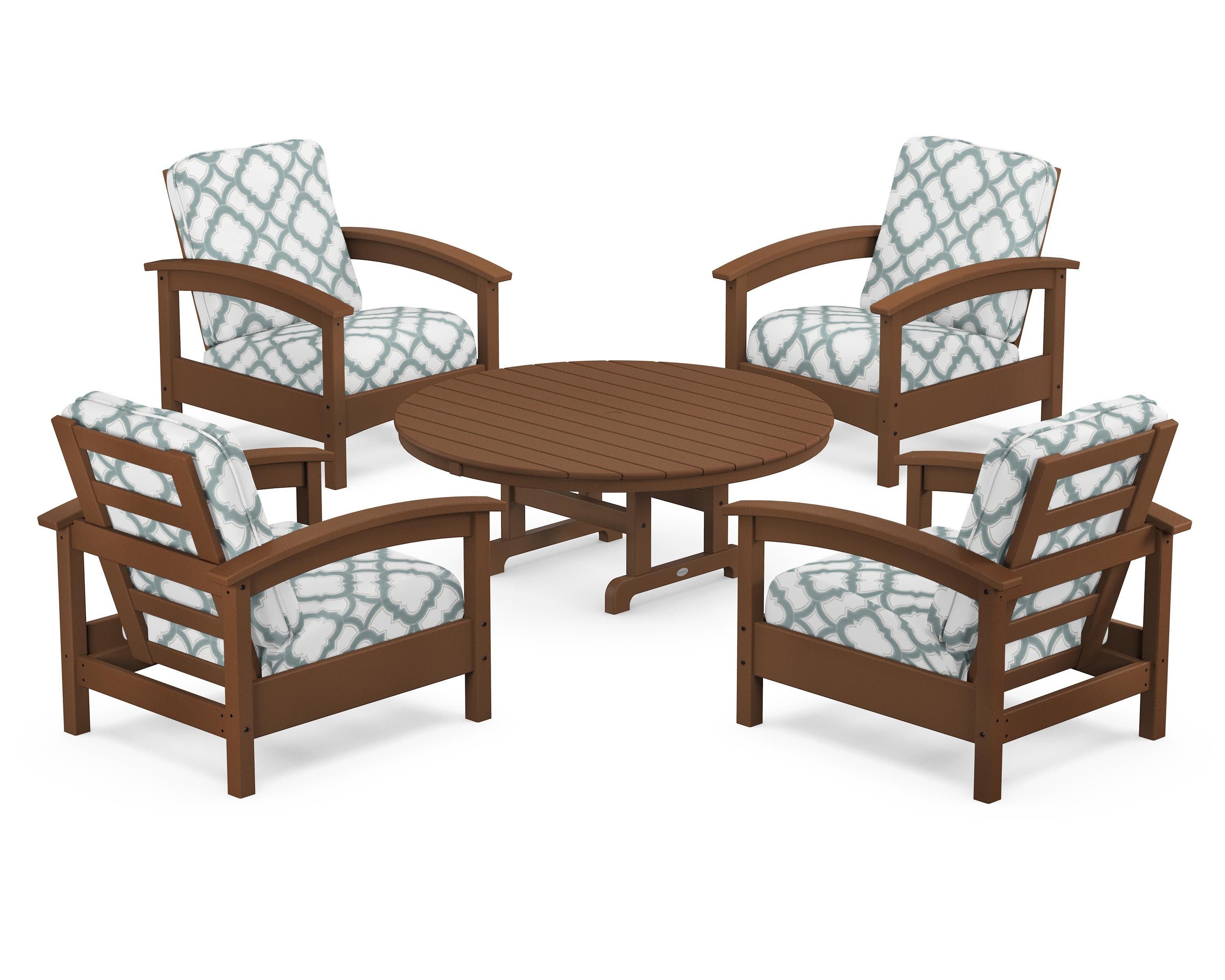 Rockport 5-Piece Deep Seating Set in Tree House / Trellis Glacier Spa