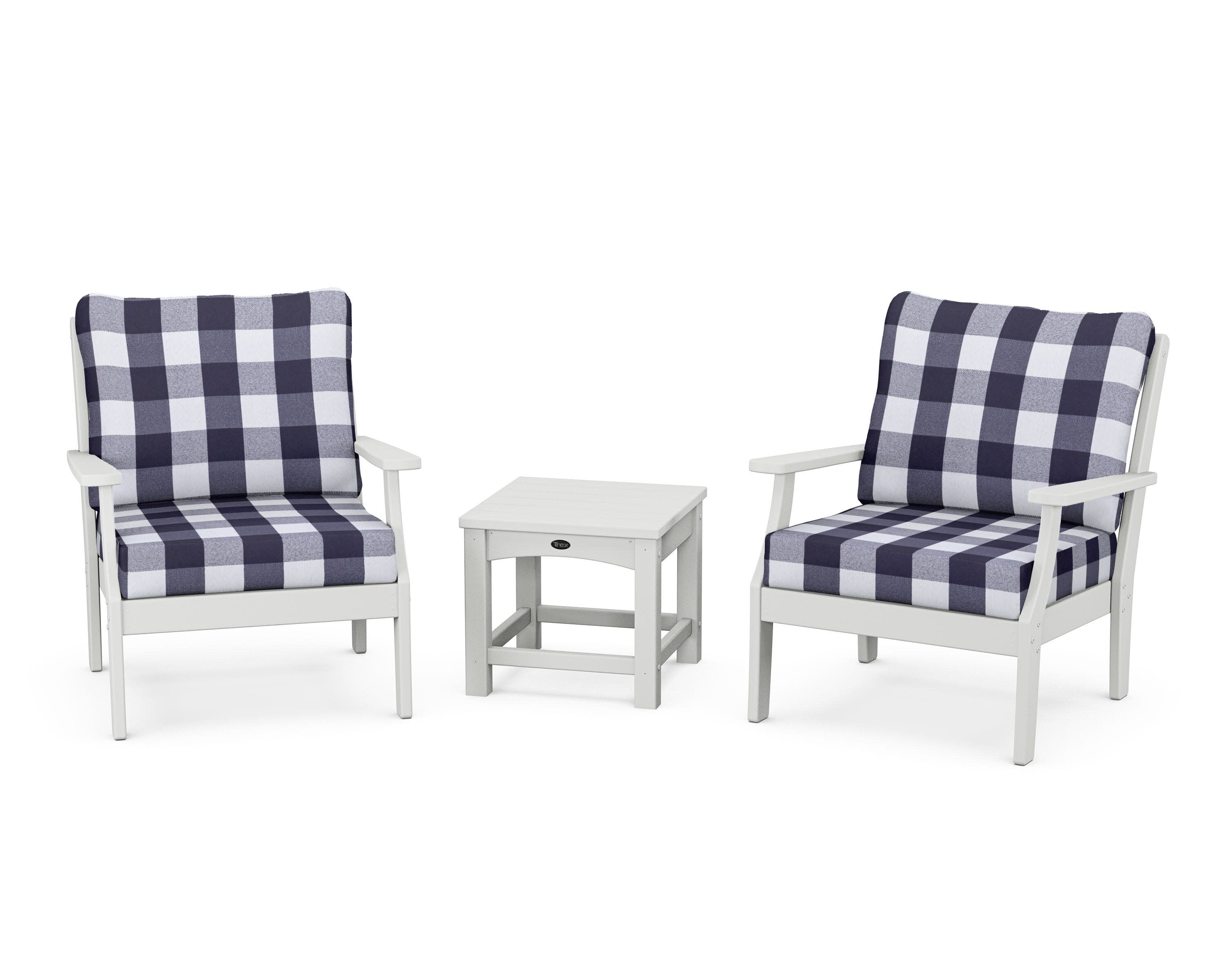 Yacht Club 3-Piece Deep Seating Set in Classic White / Buffalo Plaid Navy