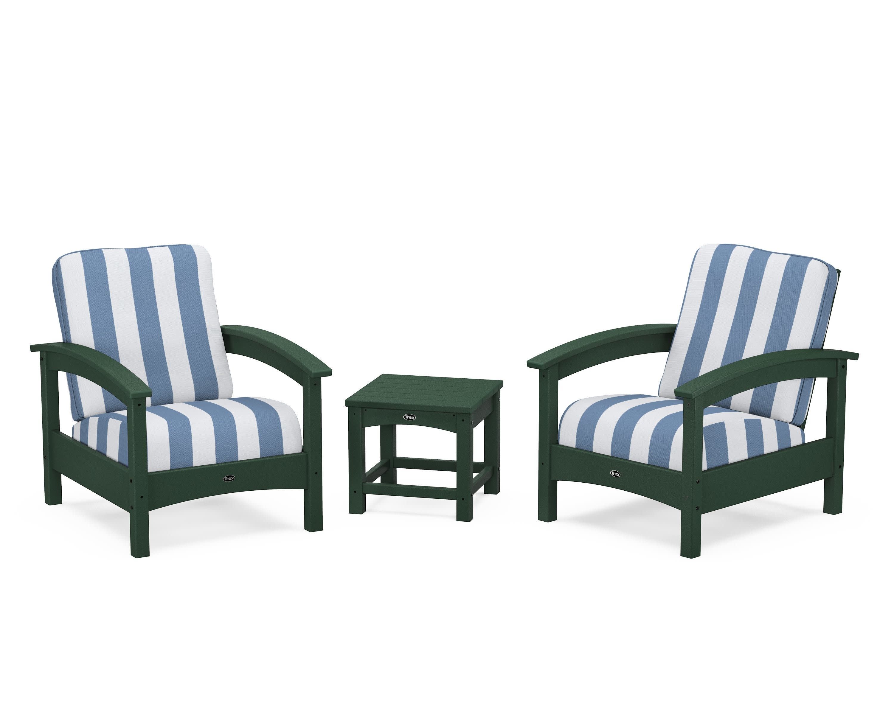 Rockport Club 3-Piece Deep Seating Conversation Set in Rainforest Canopy / Cabana Stripe Sky Blue