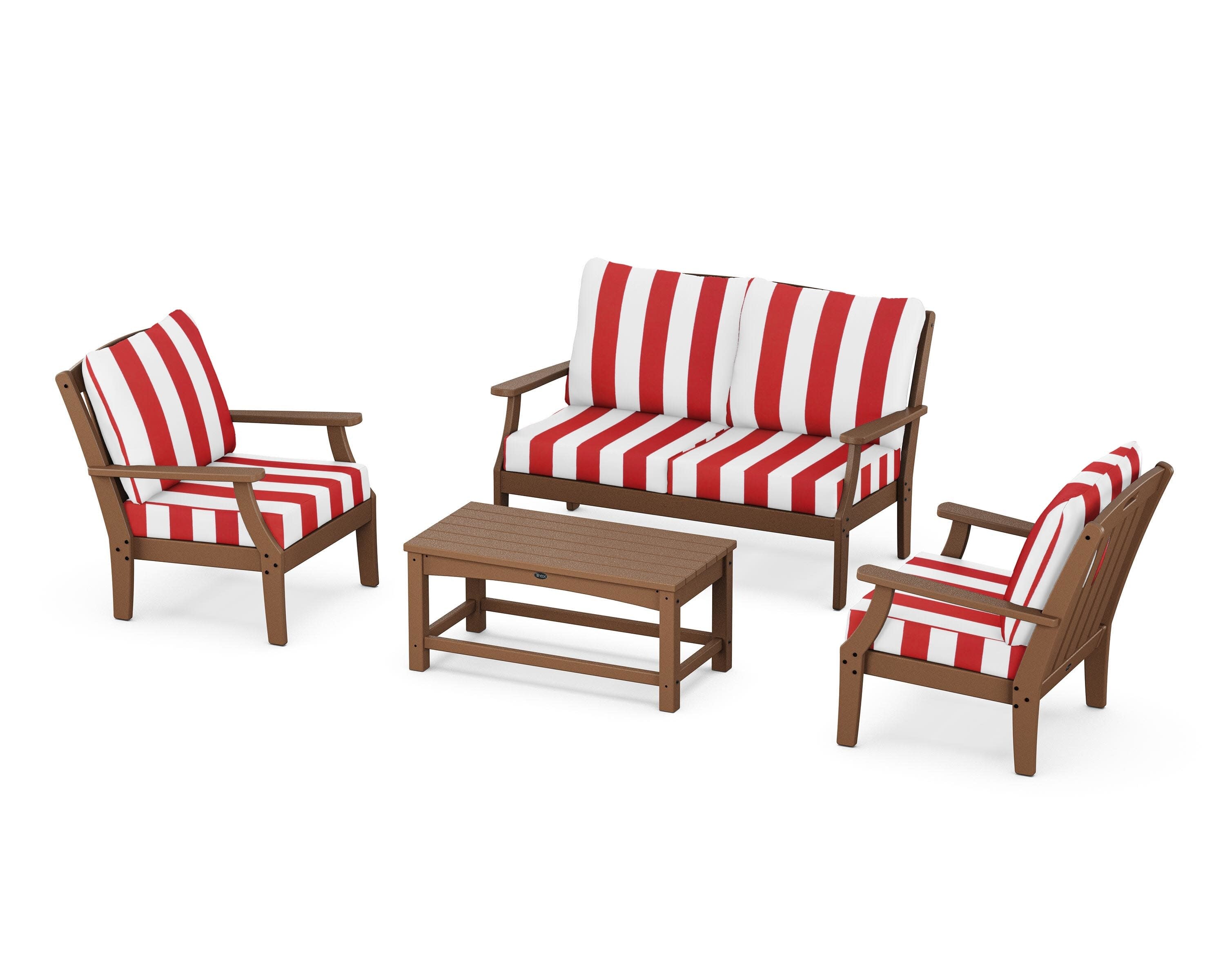 Yacht Club 4-Piece Deep Seating Chair Set in Tree House / Cabana Stripe Crimson