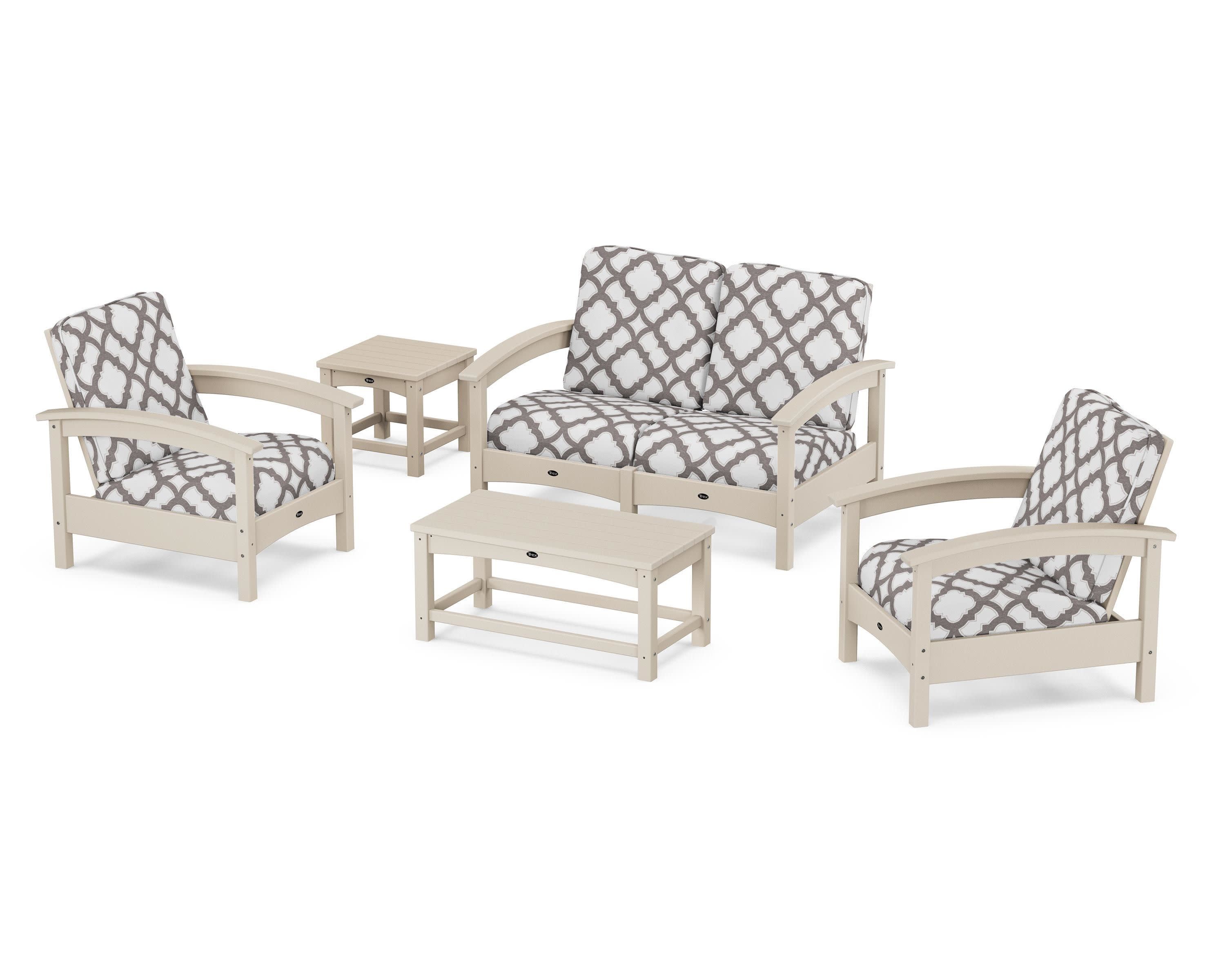 Rockport Club 6-Piece Deep Seating Conversation Set in Sand Castle / Trellis Grey Mist