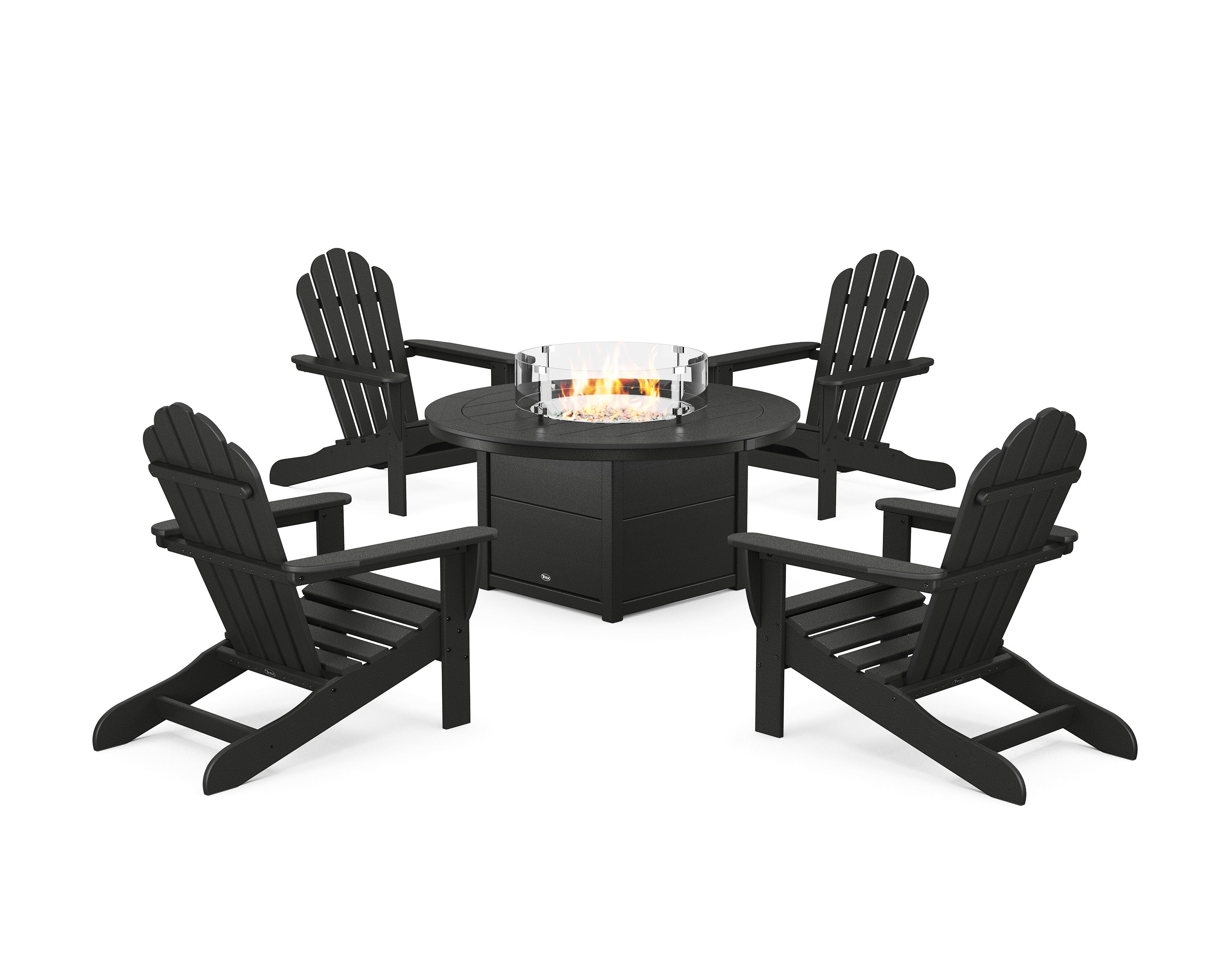 5-Piece Monterey Bay Adirondack Conversation Set with Fire Pit Table in Charcoal Black