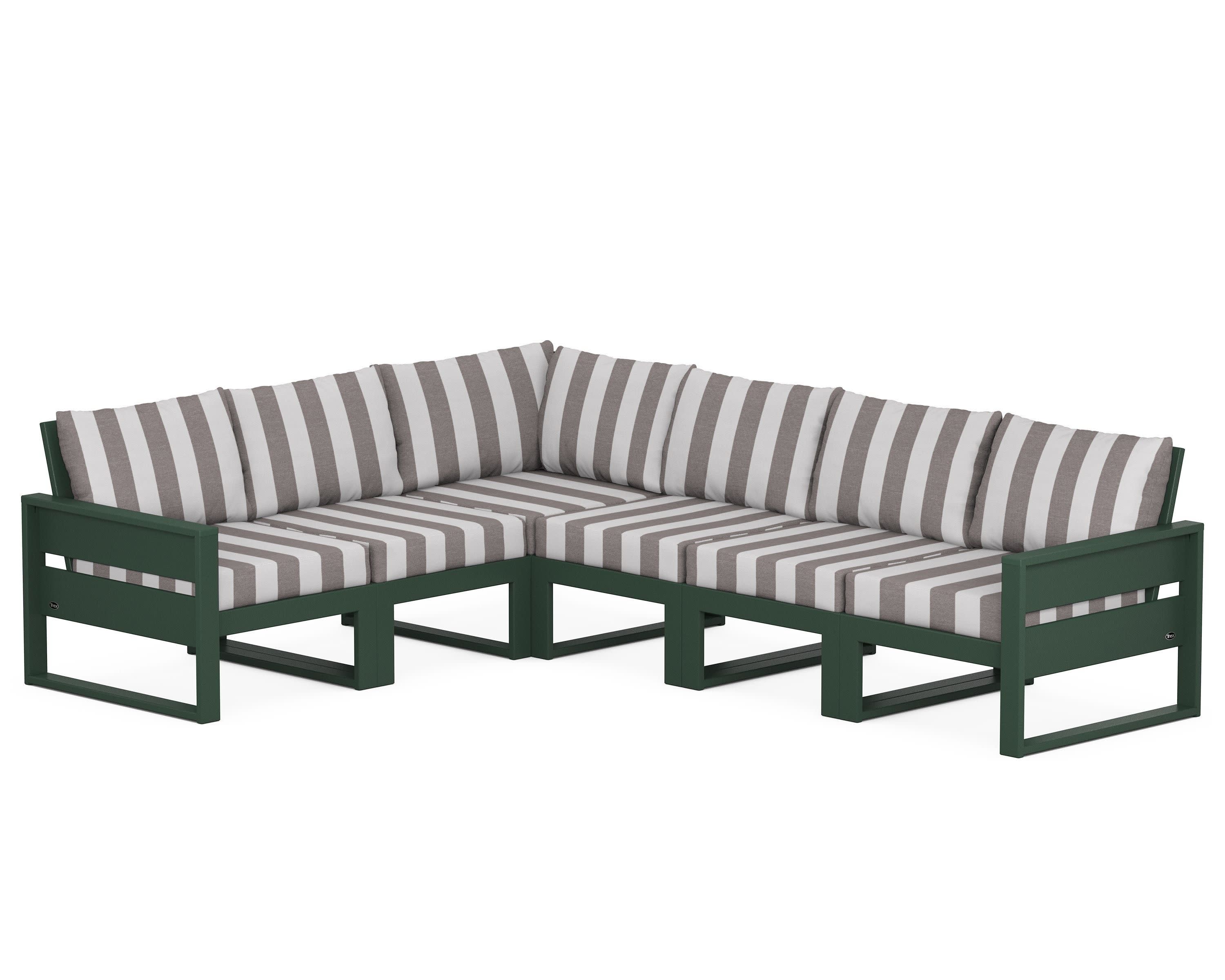 Eastport 6-Piece Sectional in Rainforest Canopy / Cabana Stripe Grey Mist