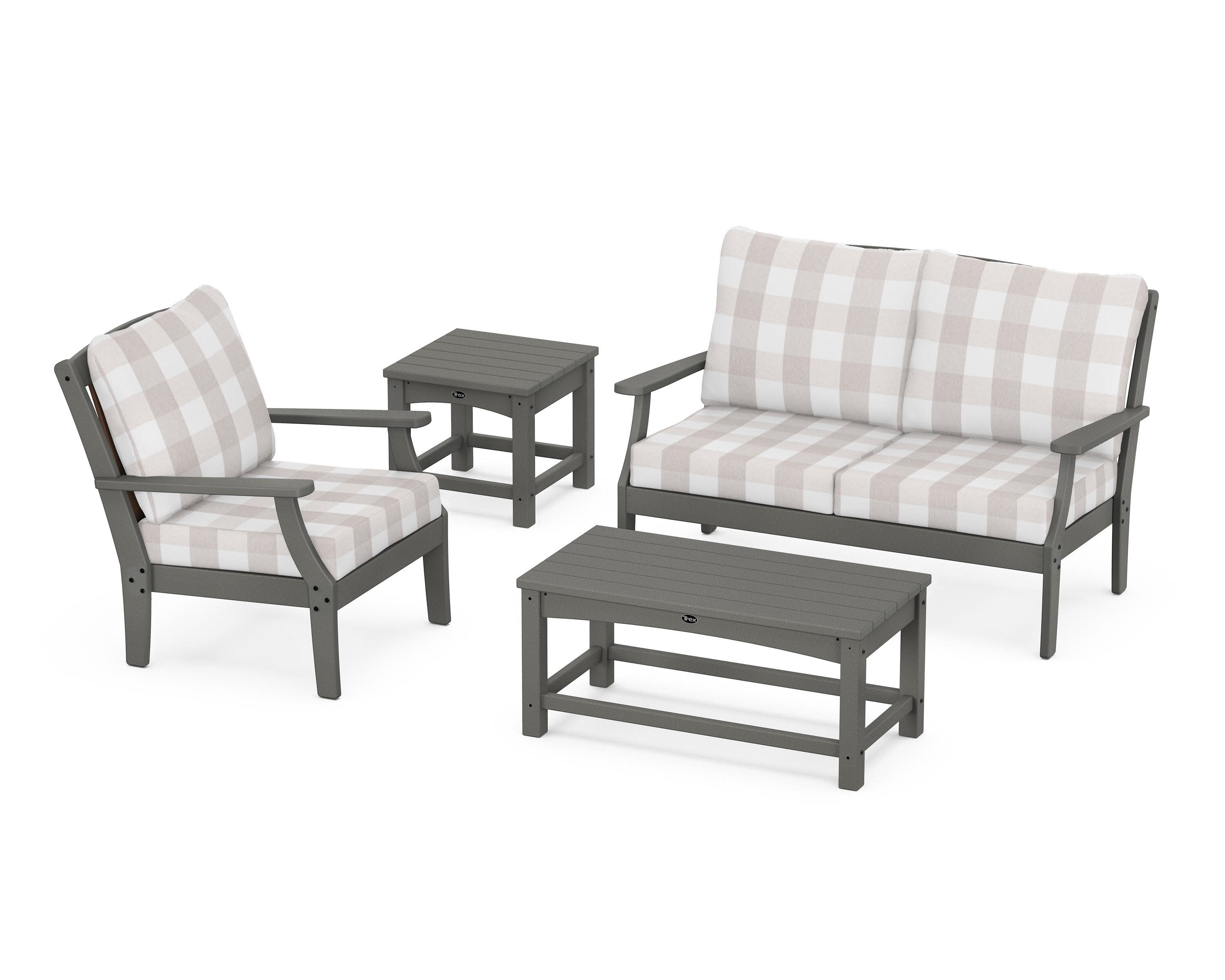 Yacht Club 4-Piece Deep Seating Set in Stepping Stone / Buffalo Plaid Dune Burlap